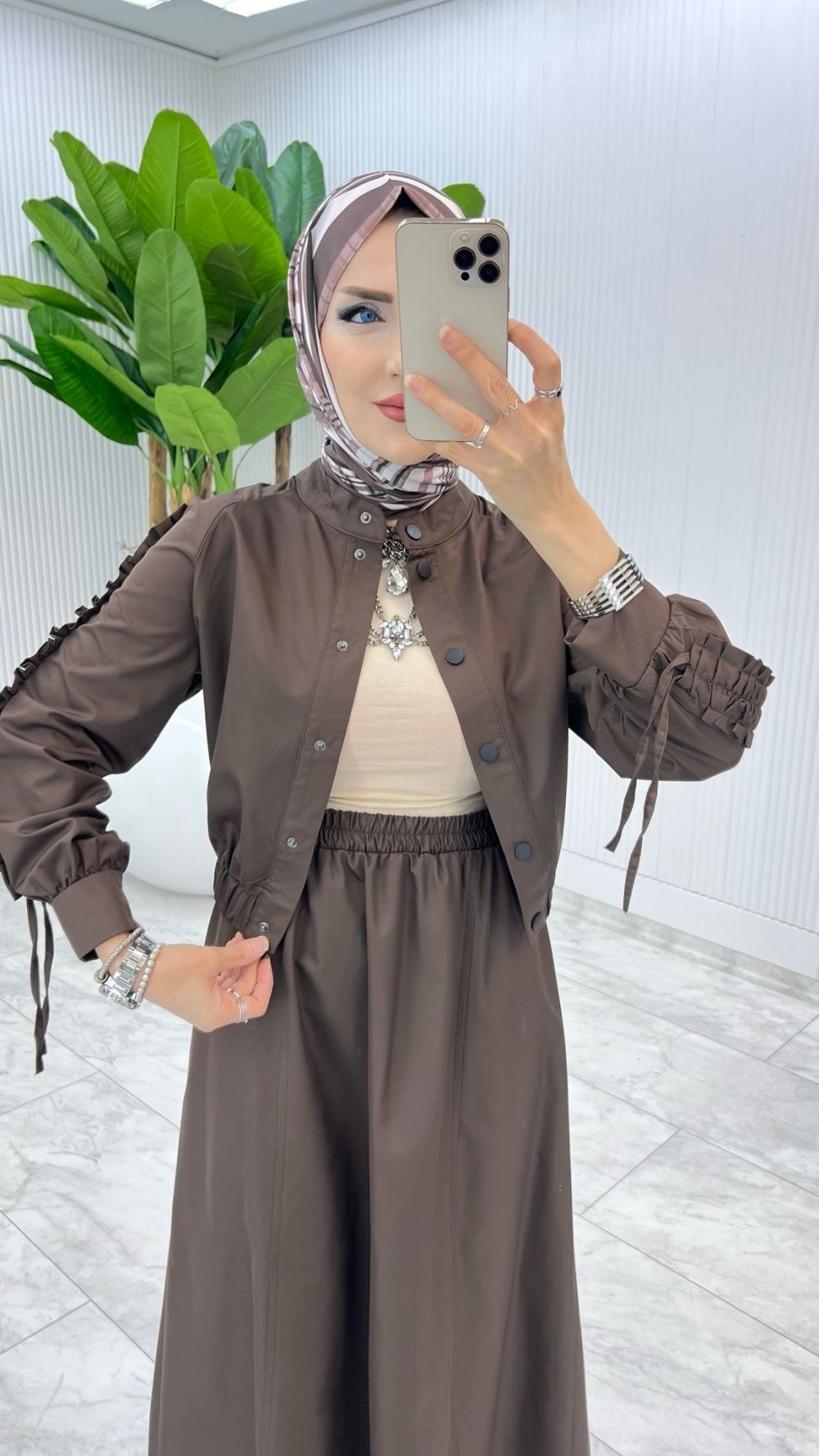 Kahve Premium İclal Etek Takım Tesettür Giyim