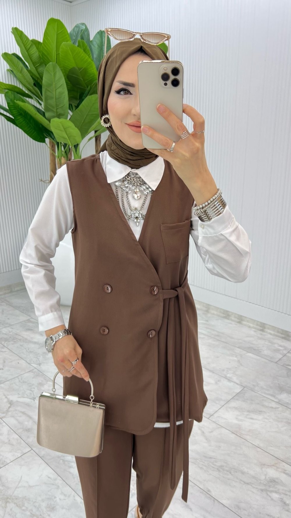 Kahve Hilal Takım Tesettür Giyim