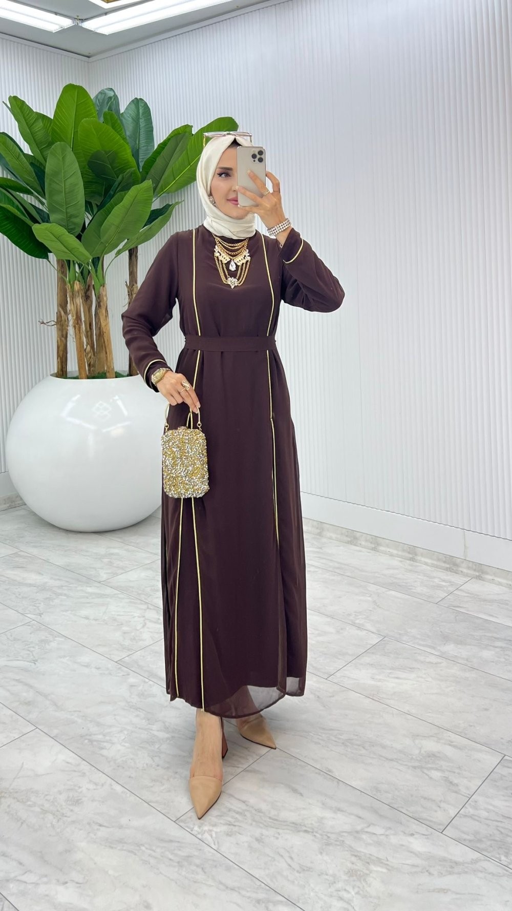 Kahve Premium İkili İmren Takım Tesettür Giyim