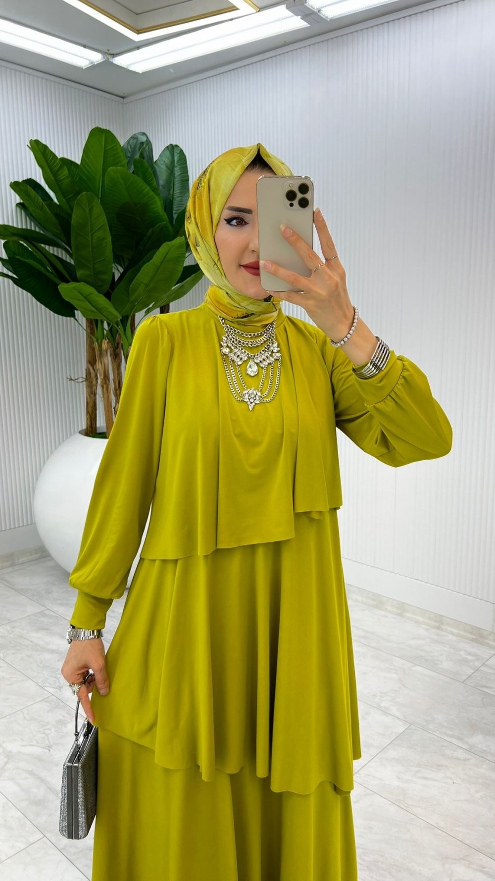 Yağ Yeşil Premium Diva Elbise Tesettür Giyim