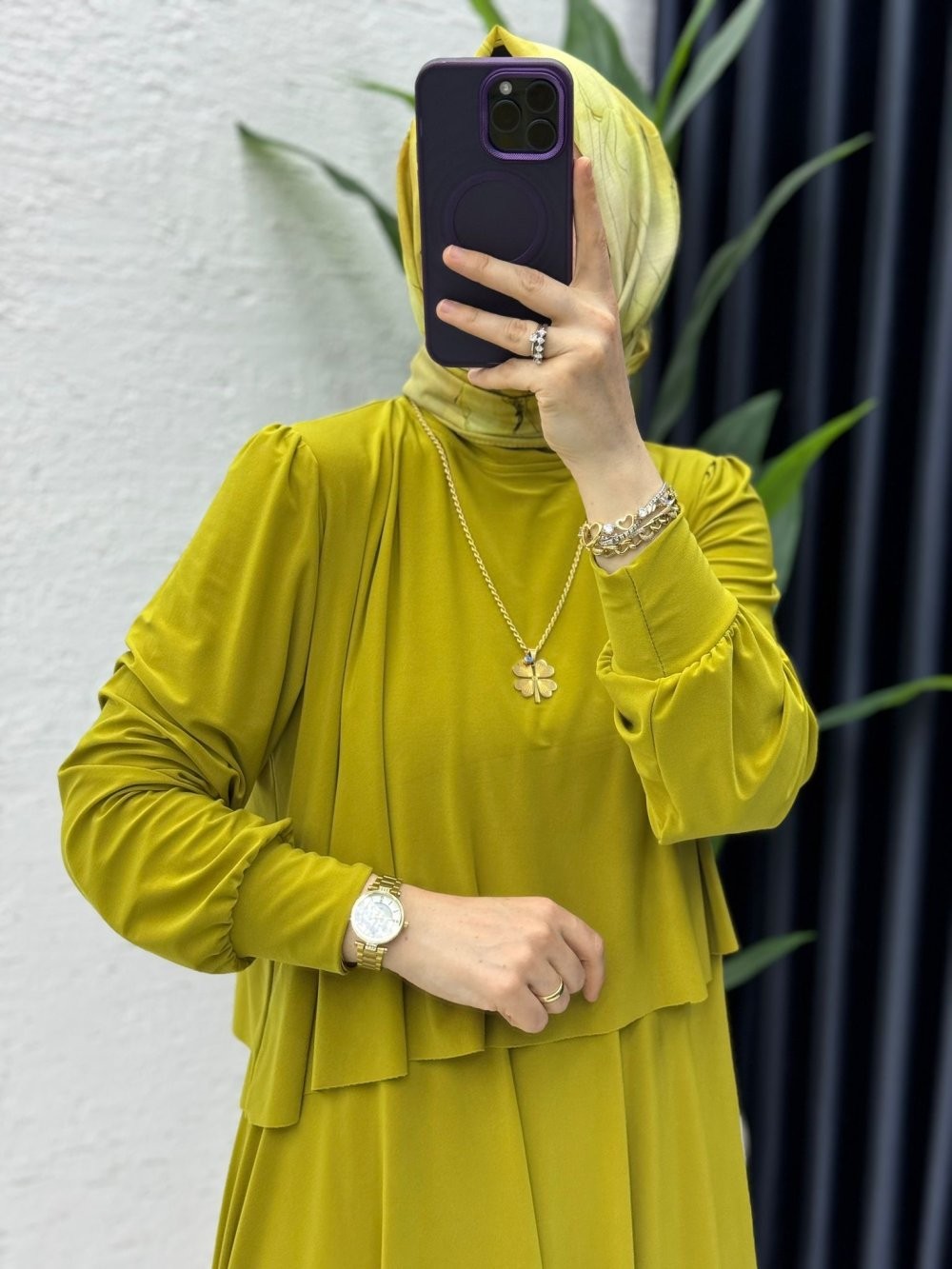 Yağ Yeşil Premium Sultan Elbise Tesettür Giyim