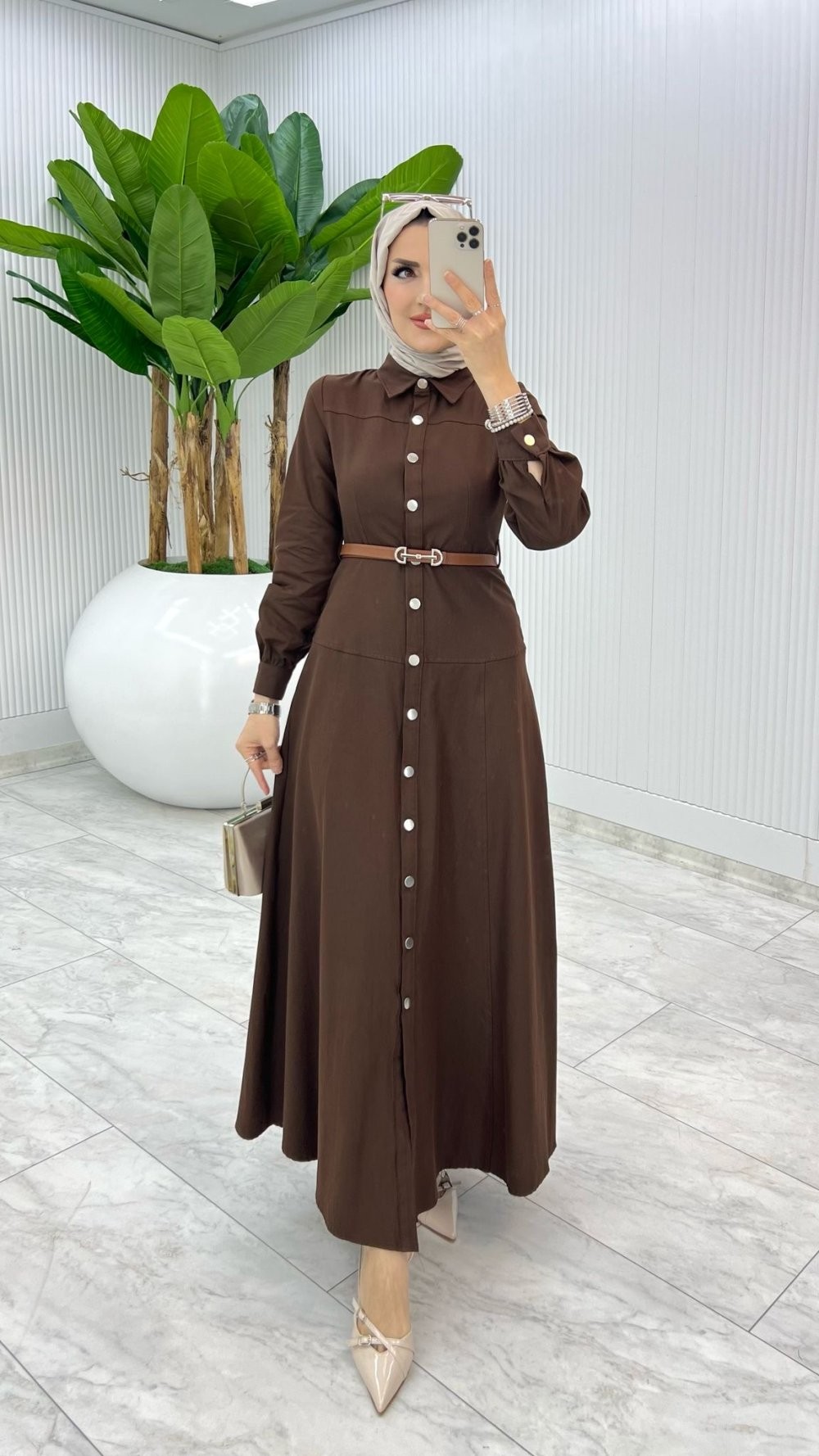 Kahve Premium Selin Elbise Tesettür Giyim