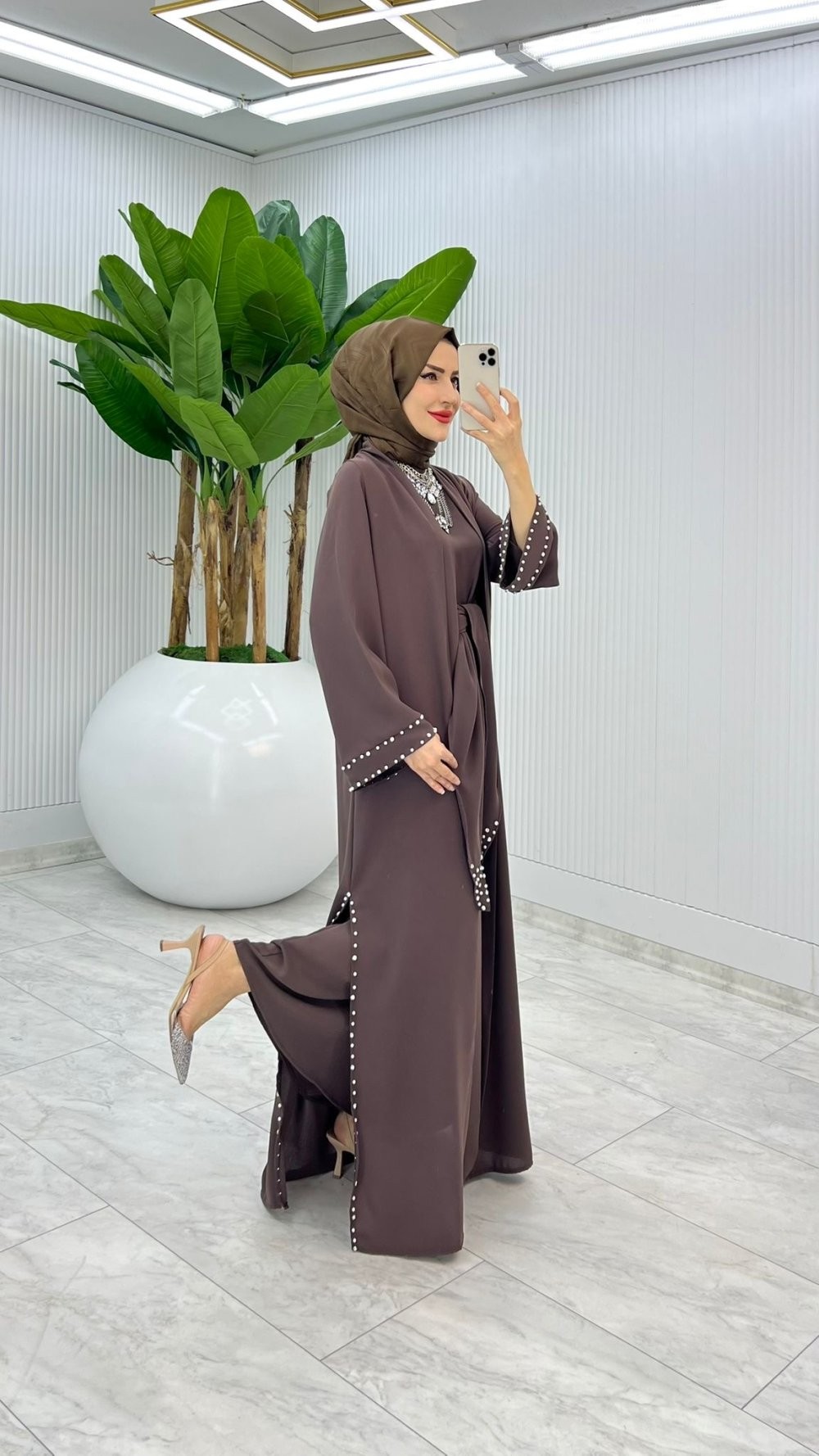 Kahve Premium Sofia Abaya Takım Tesettür Giyim