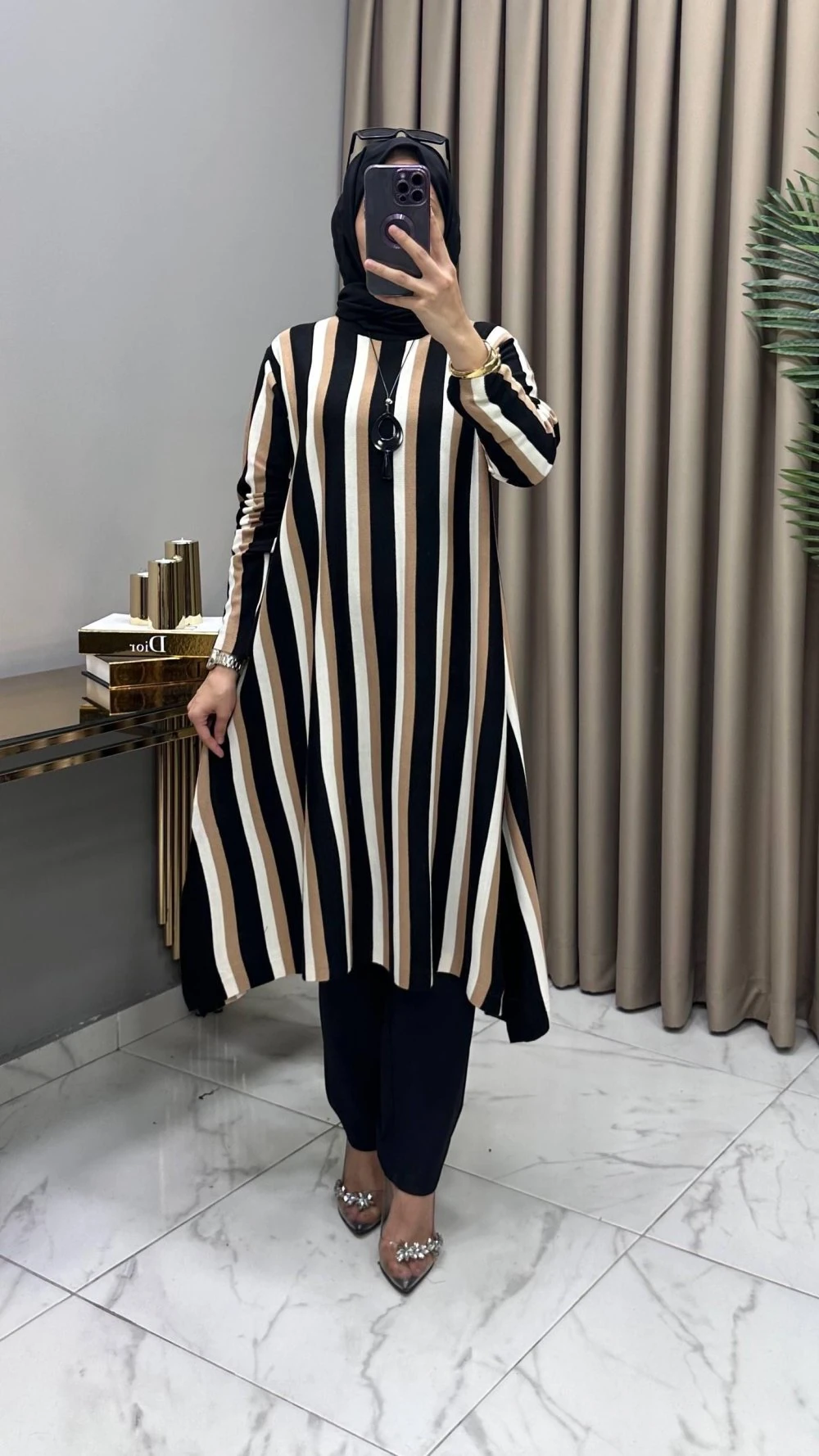 Nihal Triko Tunik Siyah Kolye Hediyeli