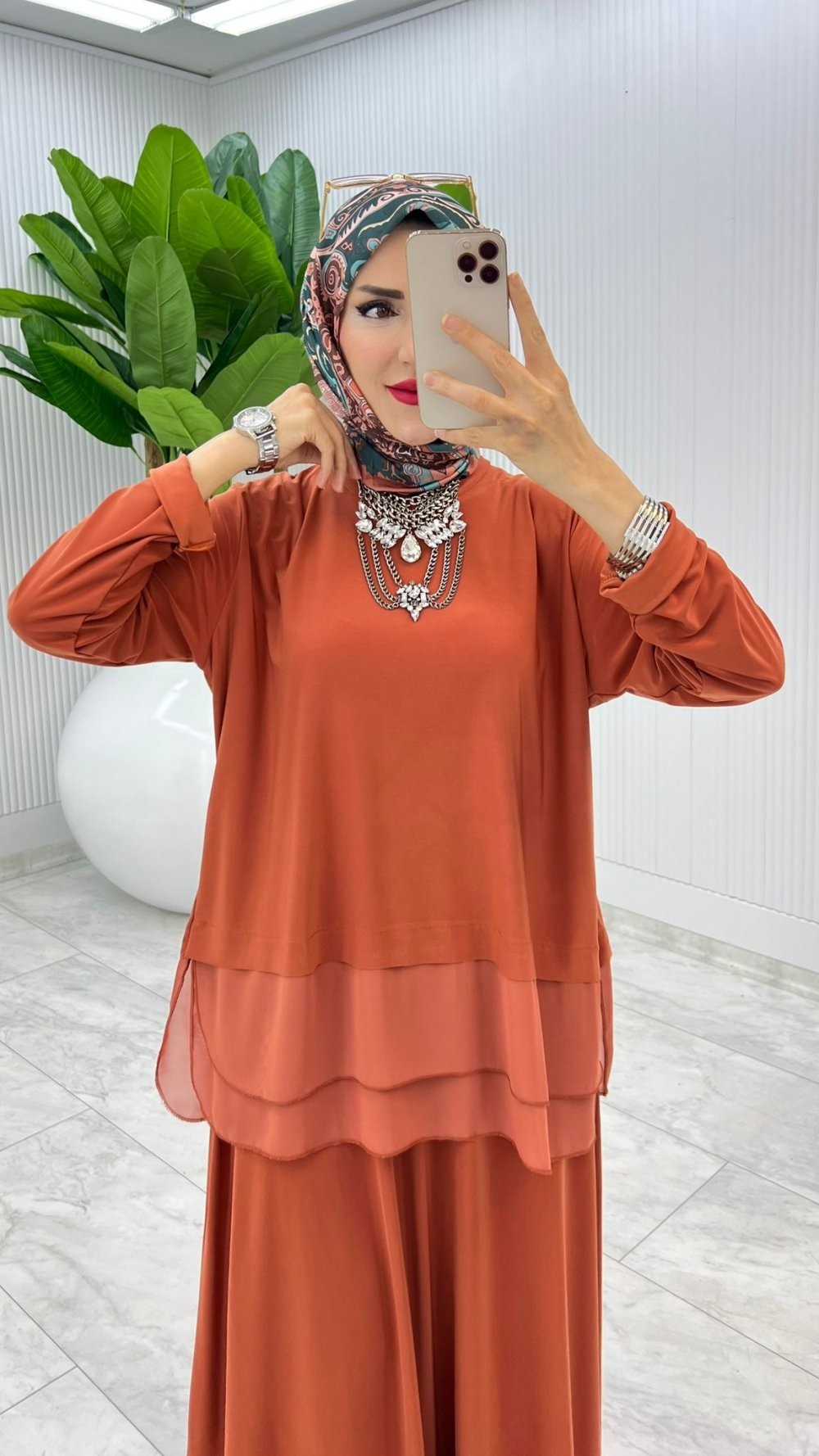 Kiremit Premium Aksu Etek Takım Tesettür Giyim