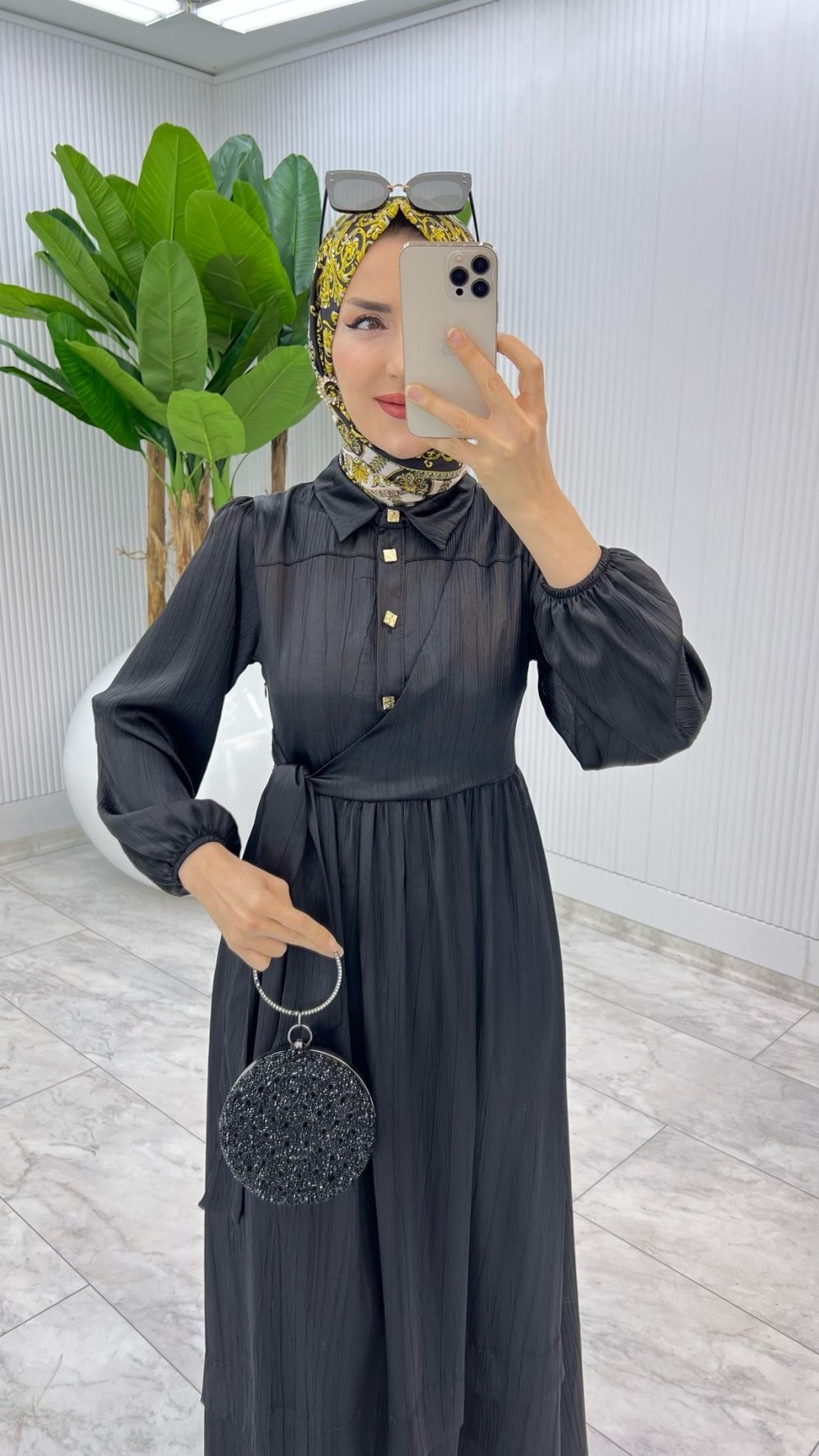 Siyah Premium Lotus Elbise Tesettür Giyim