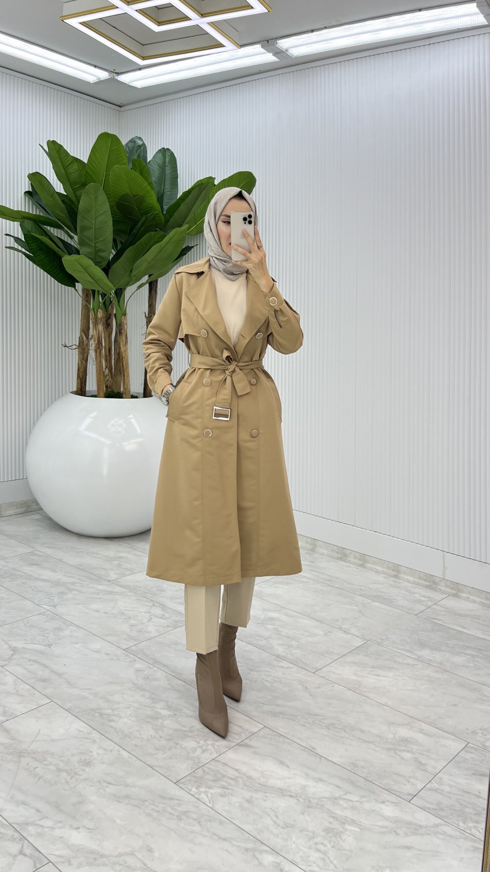 Camel Premium Astarlı Eylem Trench Tesettür Giyim 