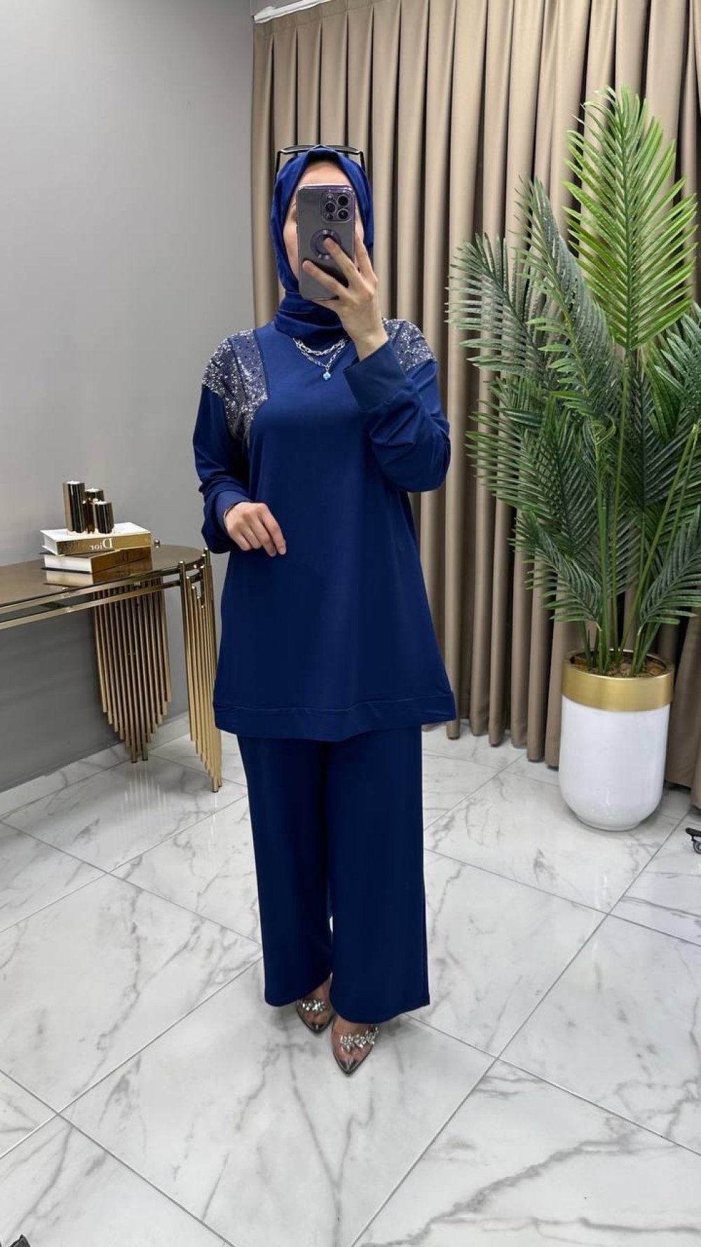 Gizem Taşlı Takım İndigo