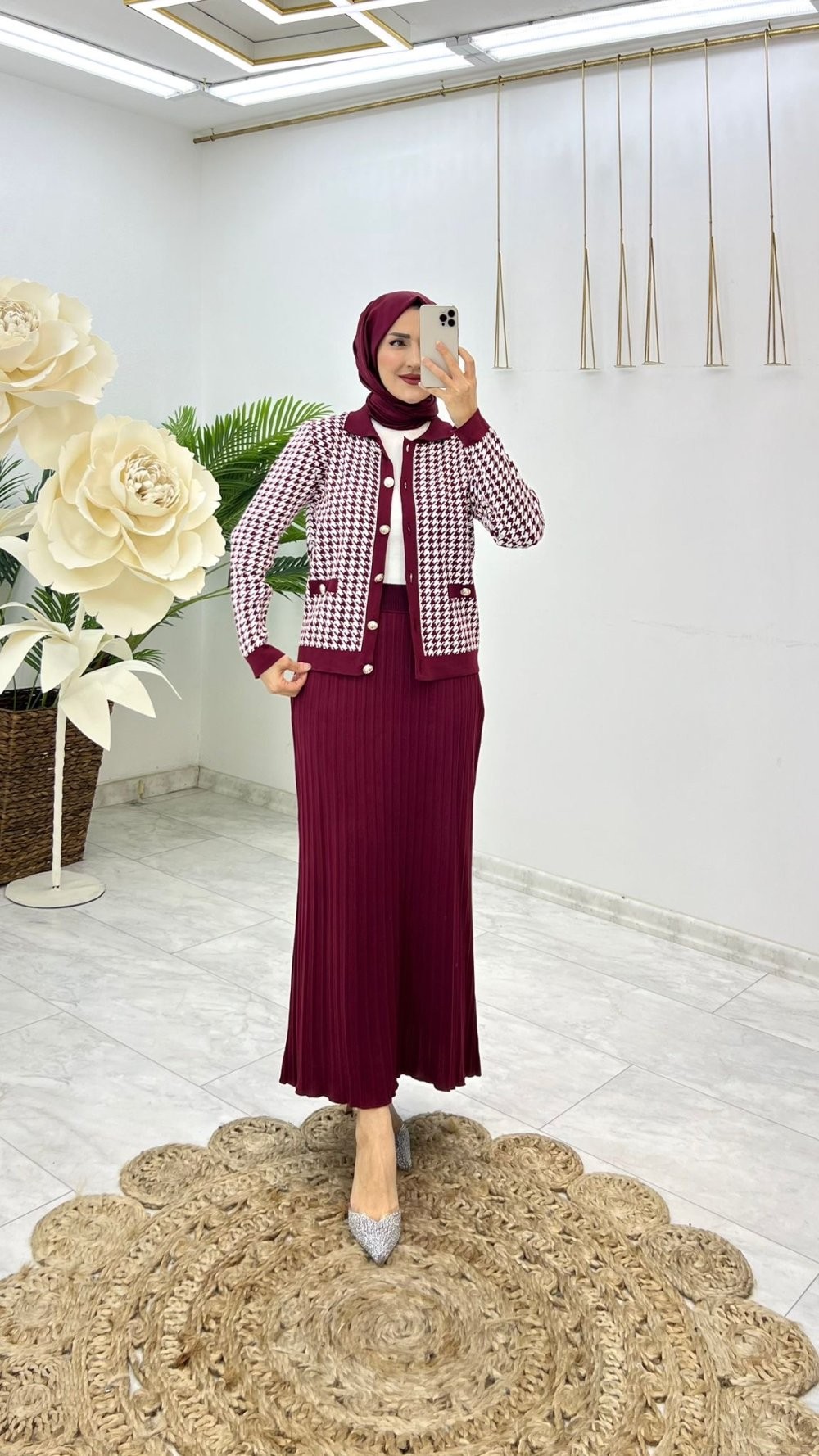 Bordo Kazayağı Etek Takım Tesettür Giyim 