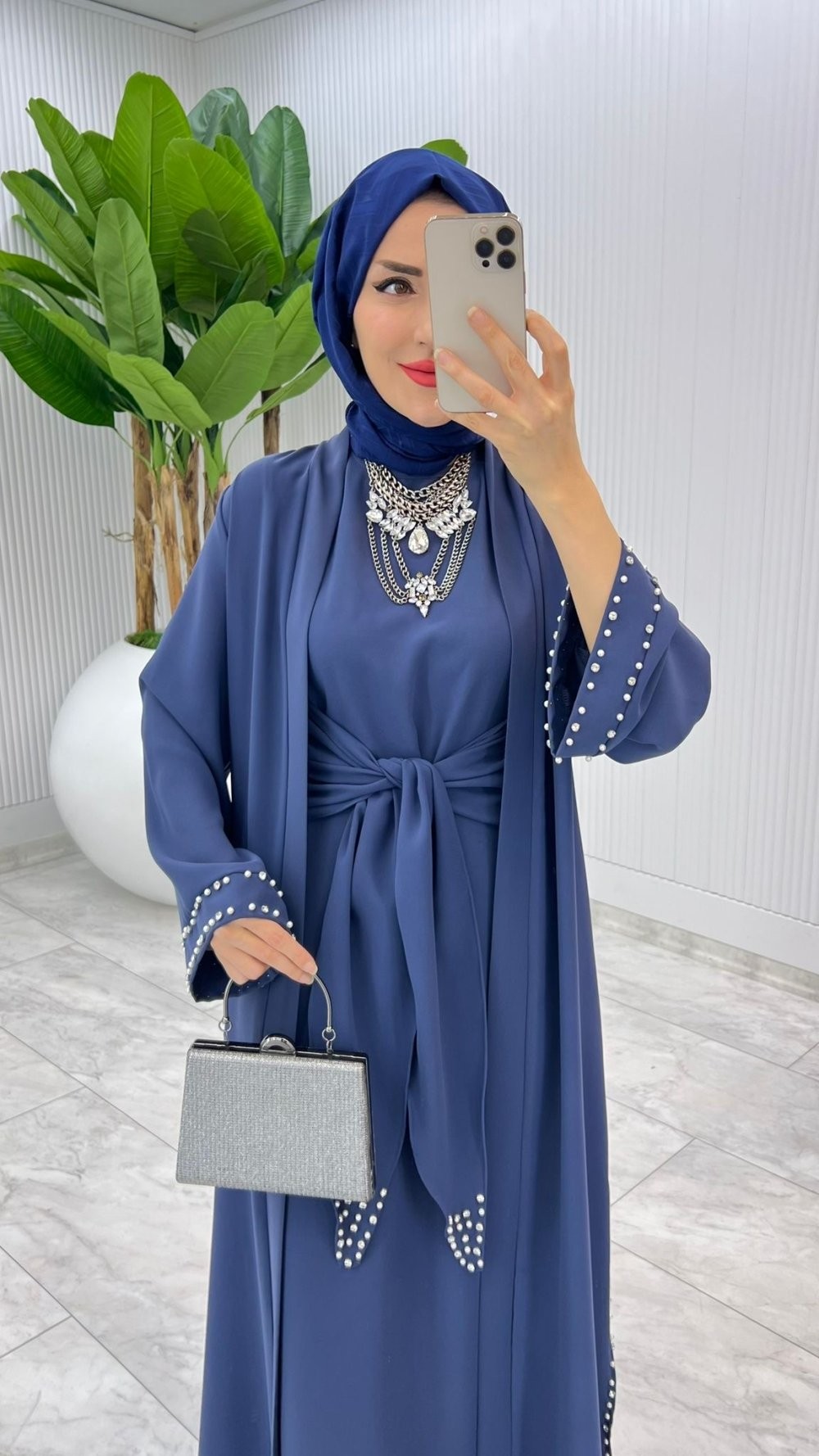İndigo Premium Sofia Abaya Takım Tesettür Giyim
