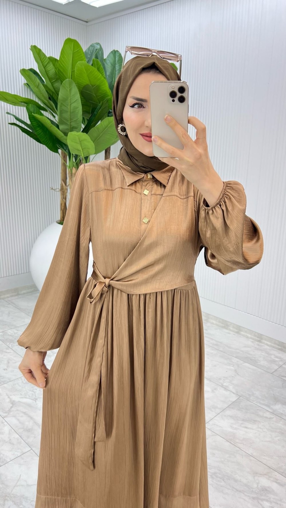 Kahve Premium Lotus Elbise Tesettür Giyim