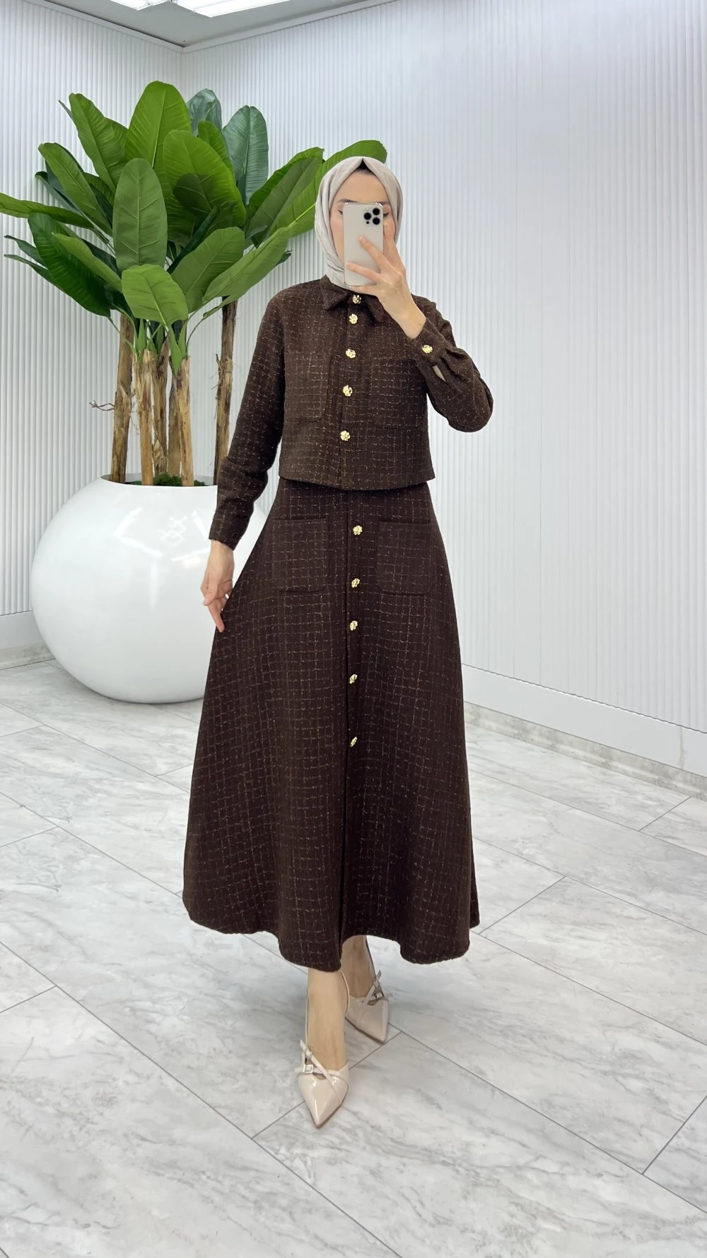 Kahverengi Gönül Channel Etek Takım 