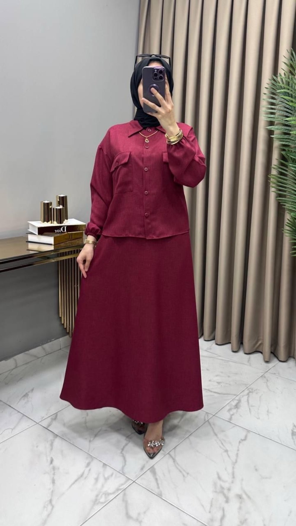 Ekin Ceket Etek Takım Bordo