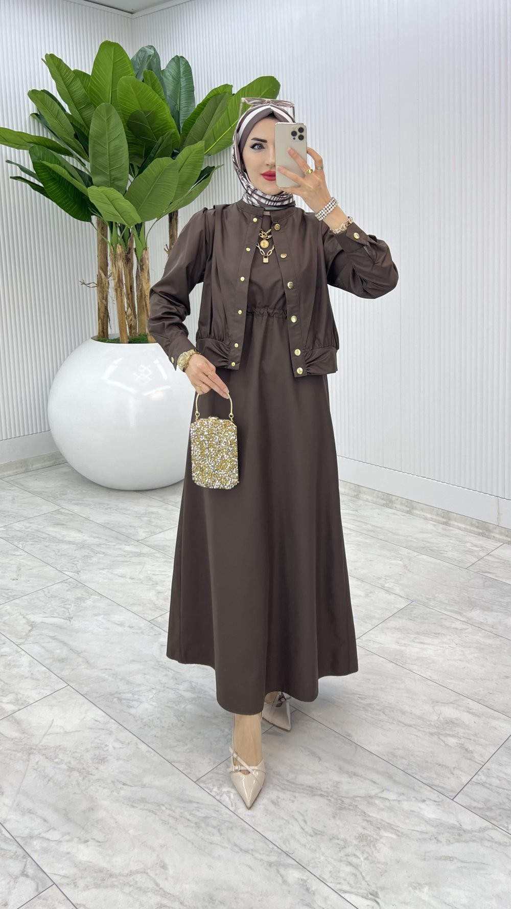 Kahve Premium Gizem Takım Tesettür Giyim