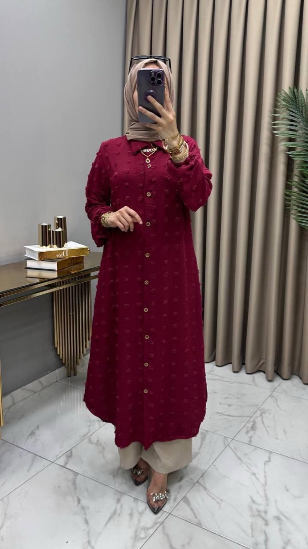 Boncuk Tunik Bordo