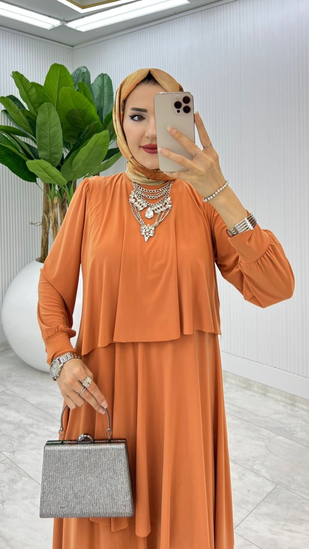 Kiremit Premium Diva Elbise Tesettür Giyim