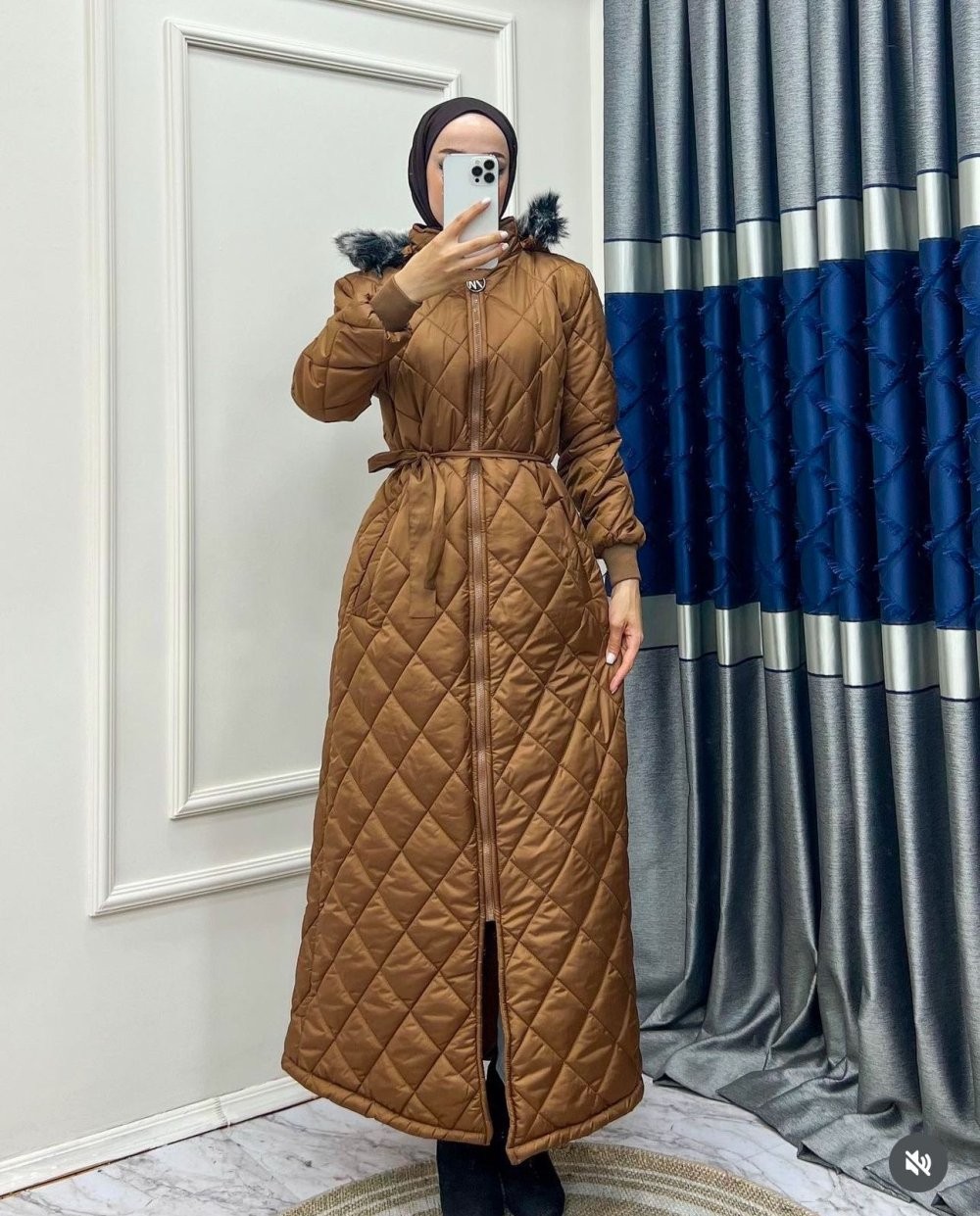 kahve Premium Uzun Mont Tesettür Giyim