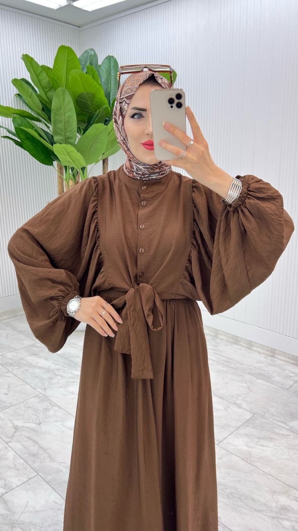 Kahve Premium Yarasa Etek Takım Tesettür Giyim