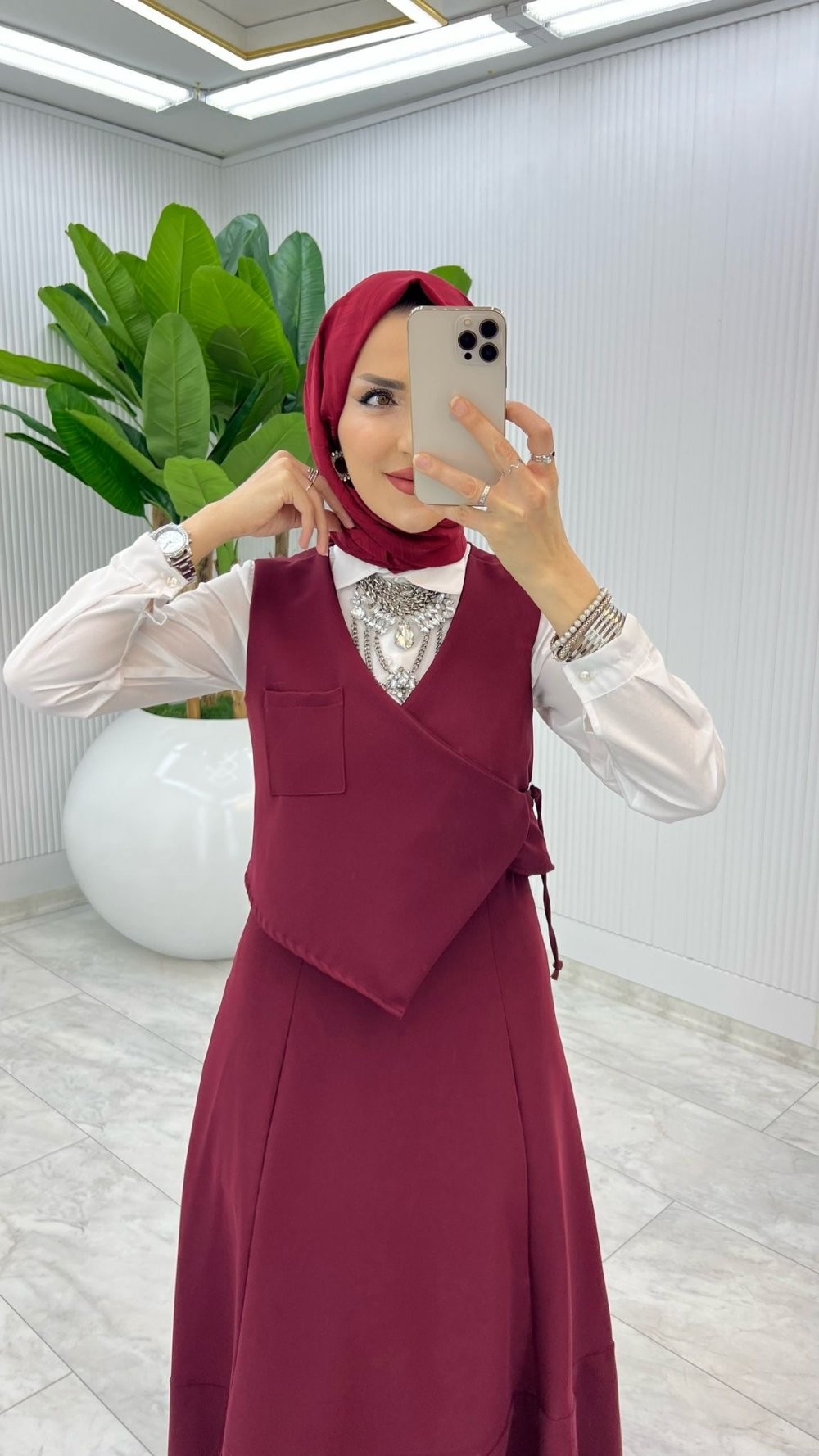 Bordo Nihal Etekli Takım Tesettür Giyim