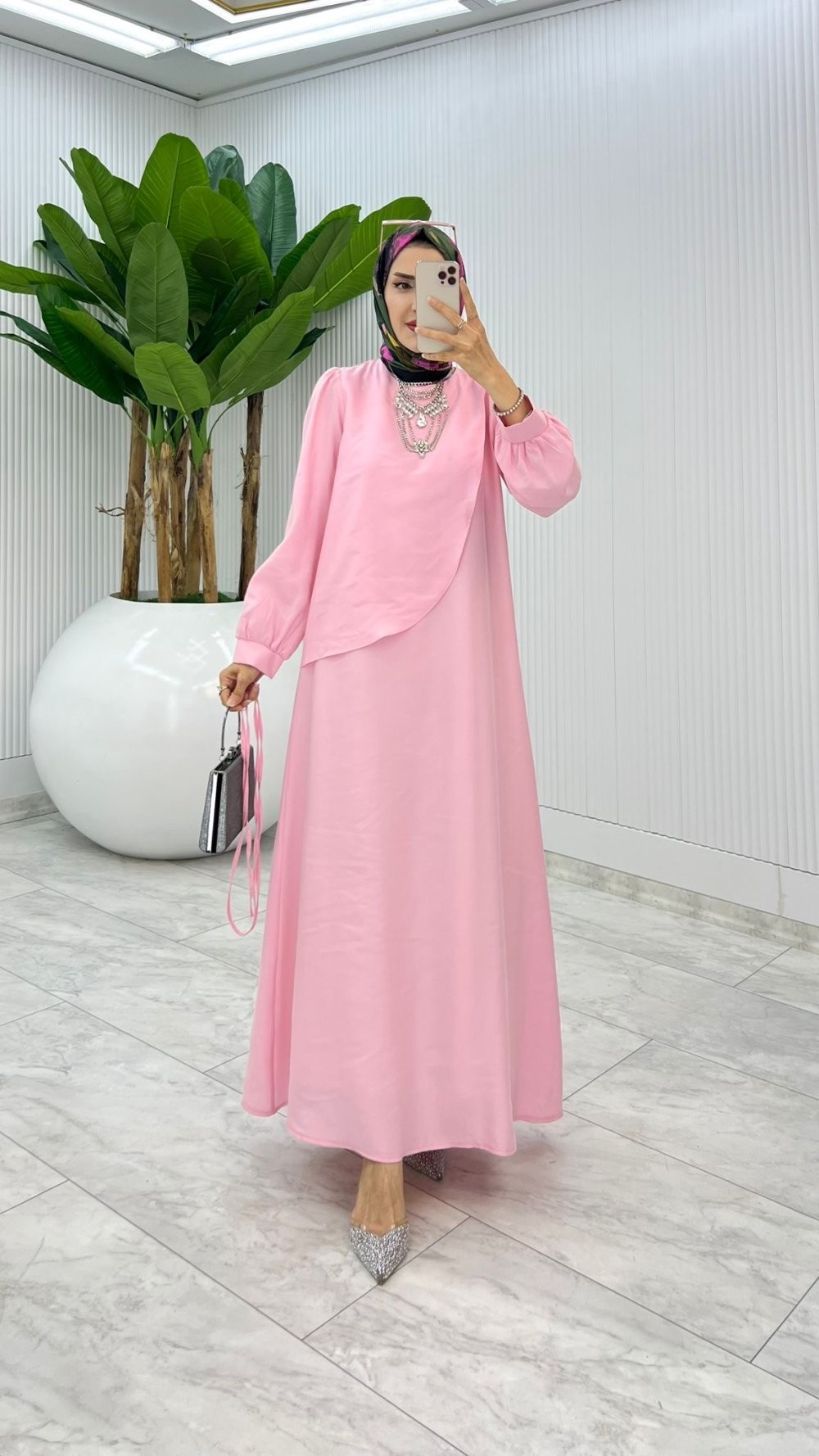Pembe Mavi Premium Paris Elbise Tesettür Giyim