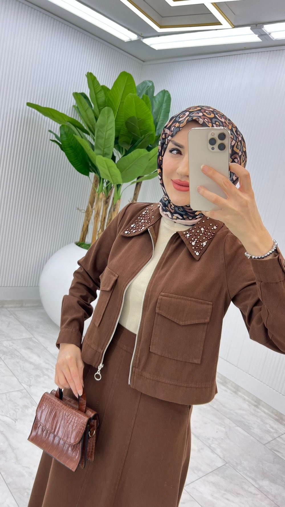 Kahve  Peyda Premium Etek Takım Tesettür Giyim