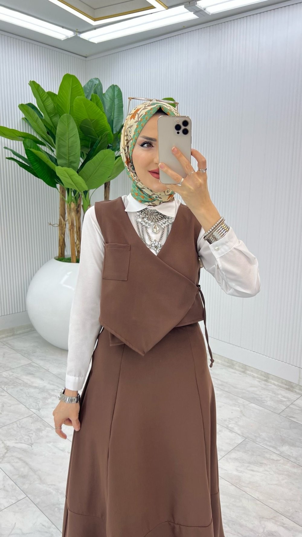 Kahve Nihal Etekli Takım Tesettür Giyim