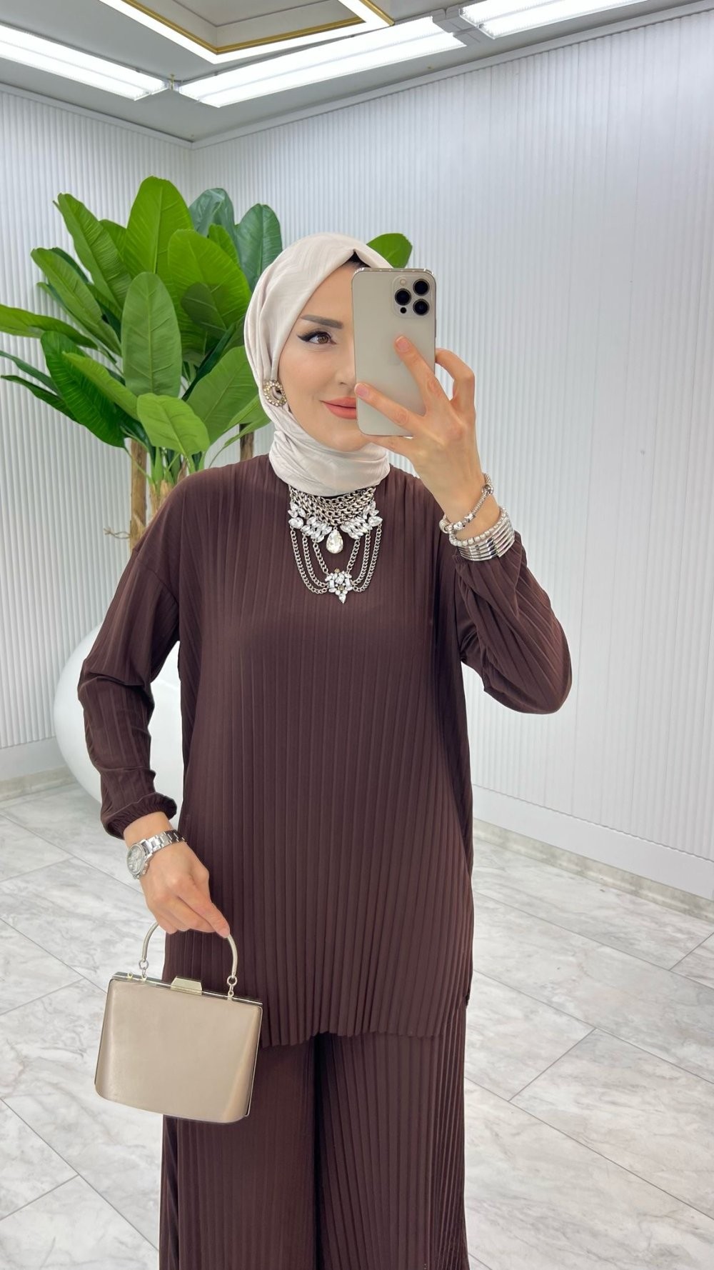 Kahve Bilge Pantolon Takım Tesettür Giyim
