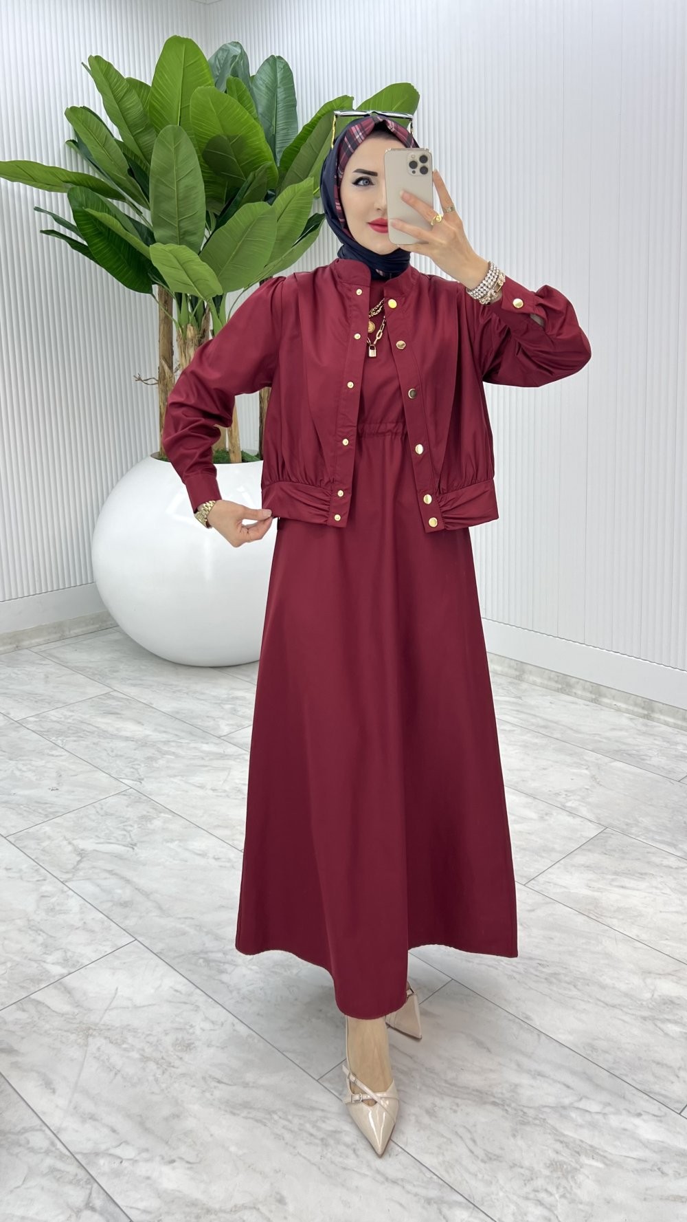 Bordo Premium Gizem Takım Tesettür Giyim