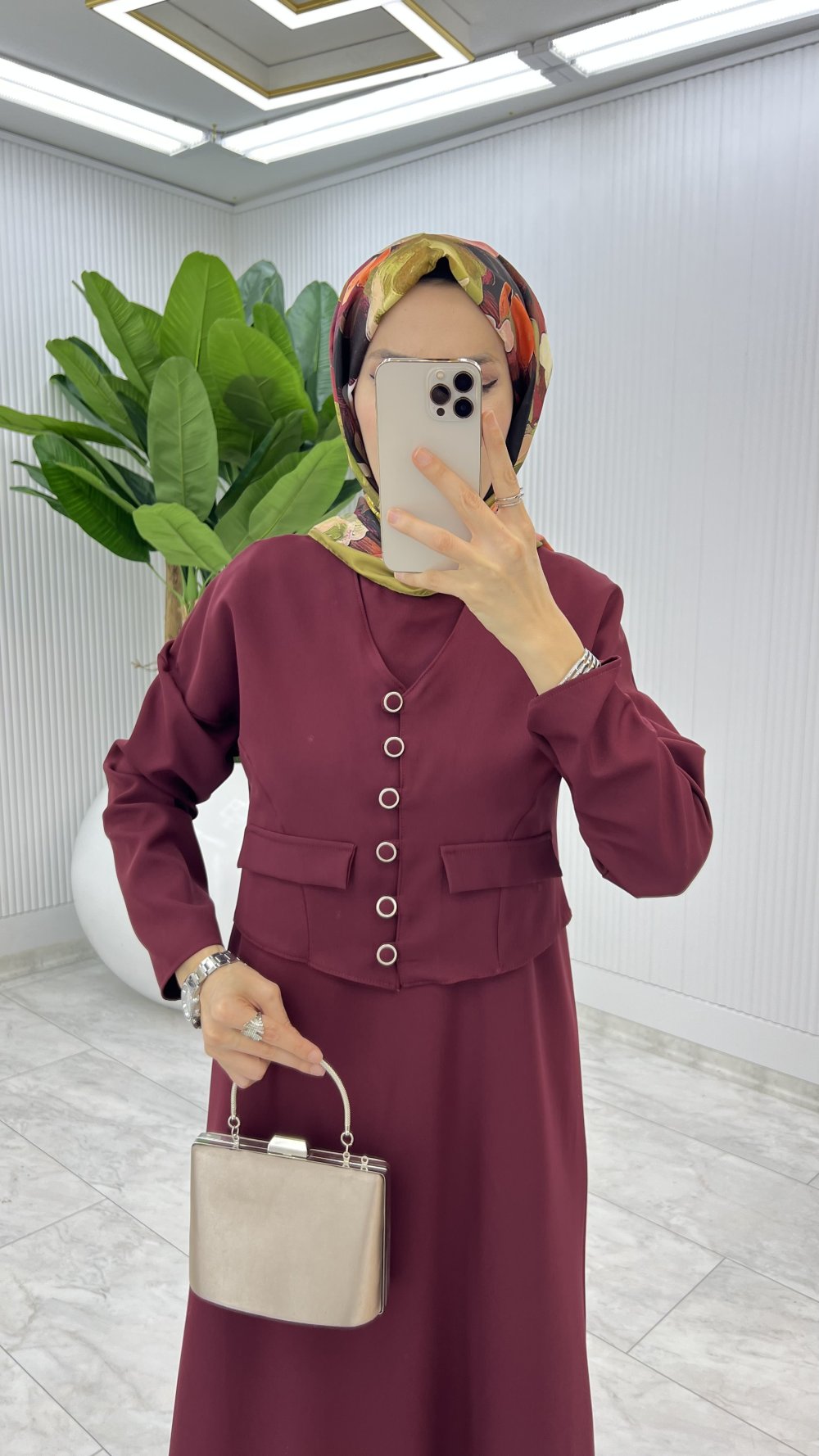 Bordo Hasibe Elbise Takım Tesettür Giyim 