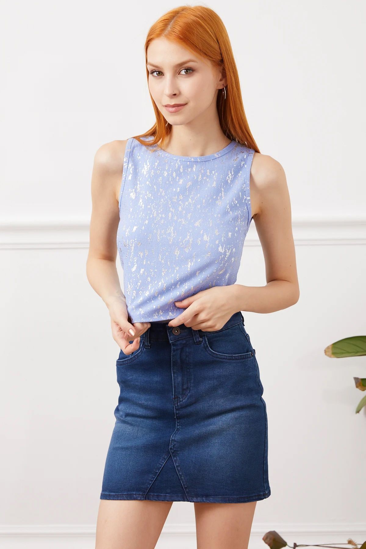 KALIN ASKILI CROP BODY MAVİ KADIN TİŞÖRT