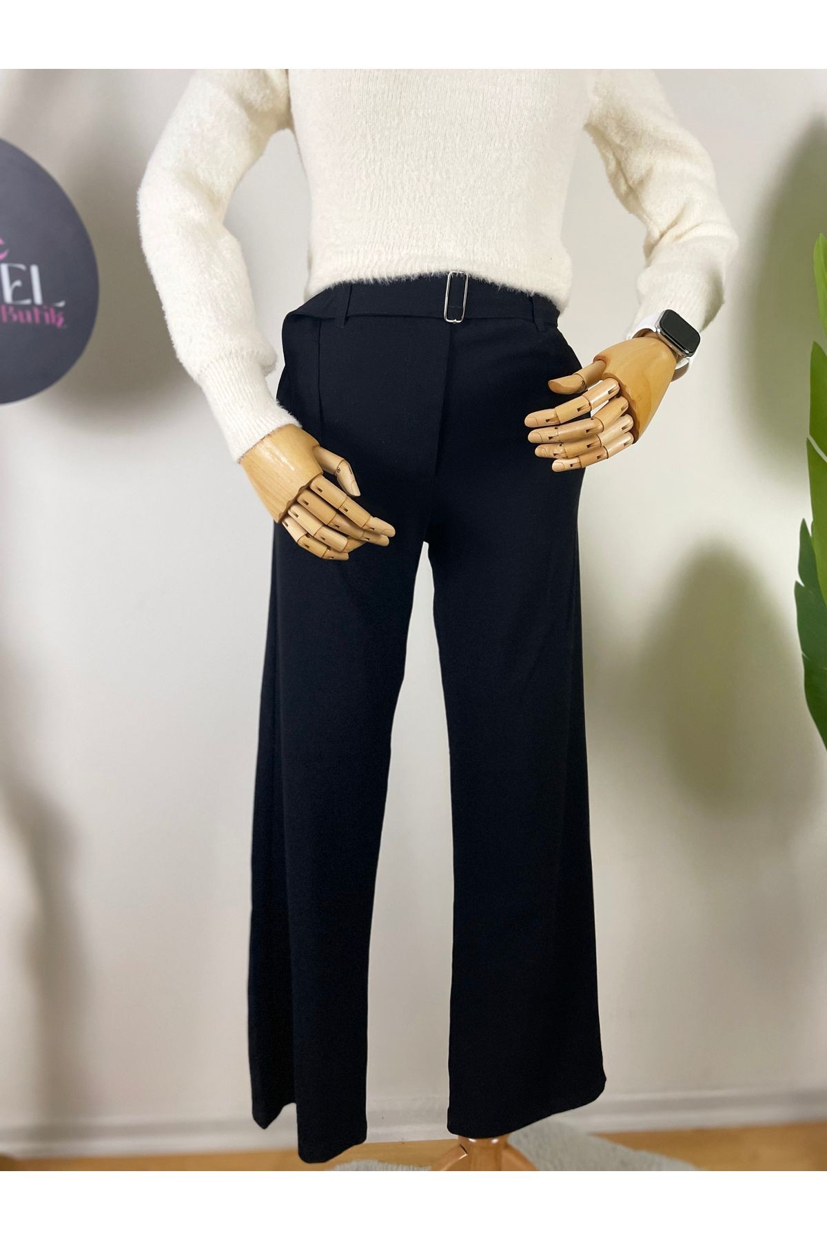 KEMERLİ BOL PANTOLON SİYAH