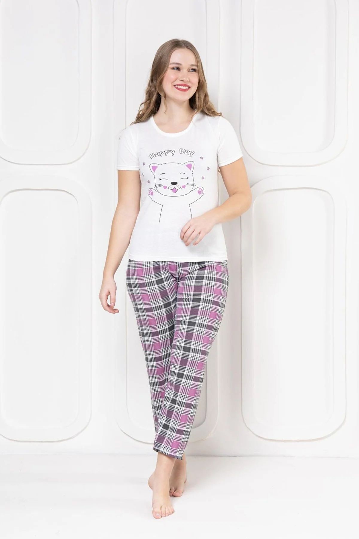 Ekose Desen Kadın Pijama Takımı