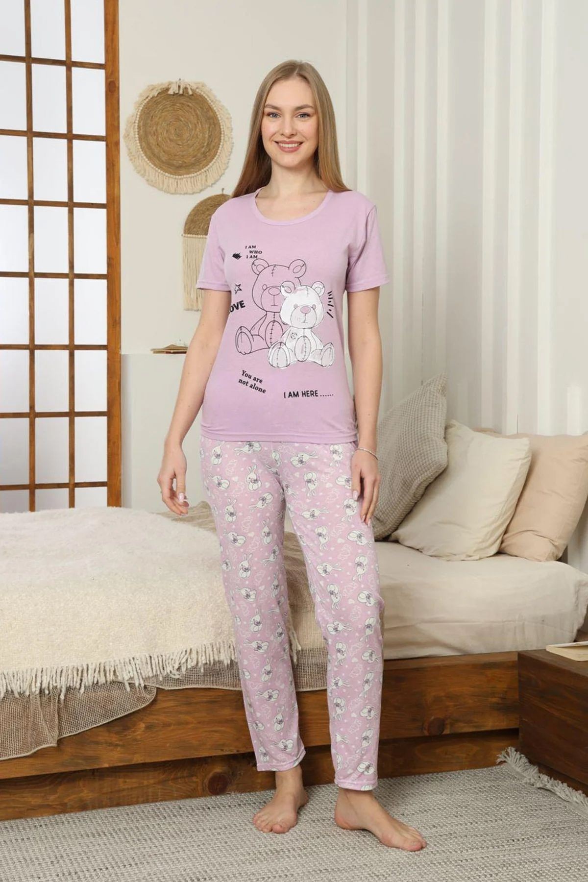 Ayıcık Baskılı Kadın Pijama Takımı