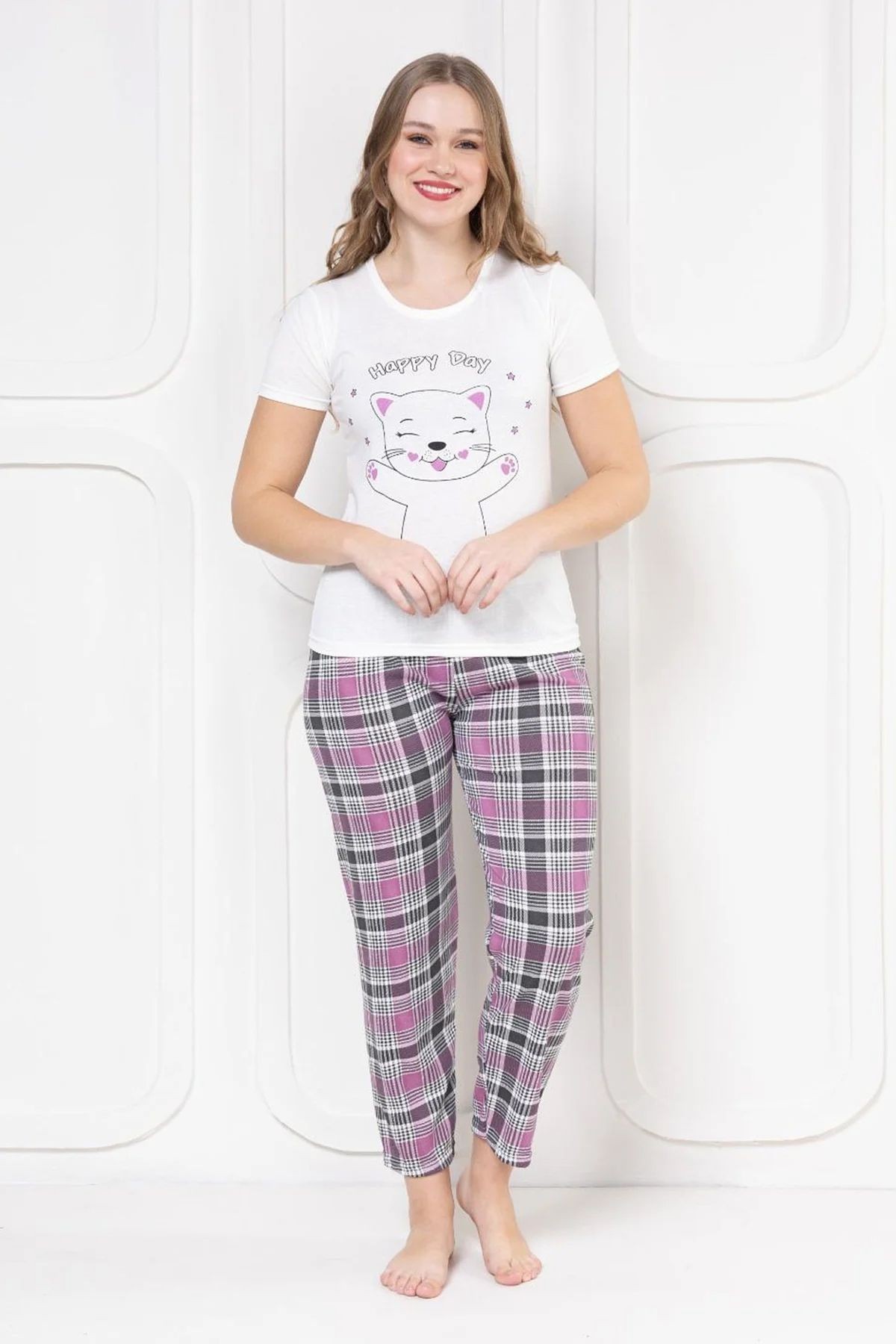 Ekose Desen Kadın Pijama Takımı