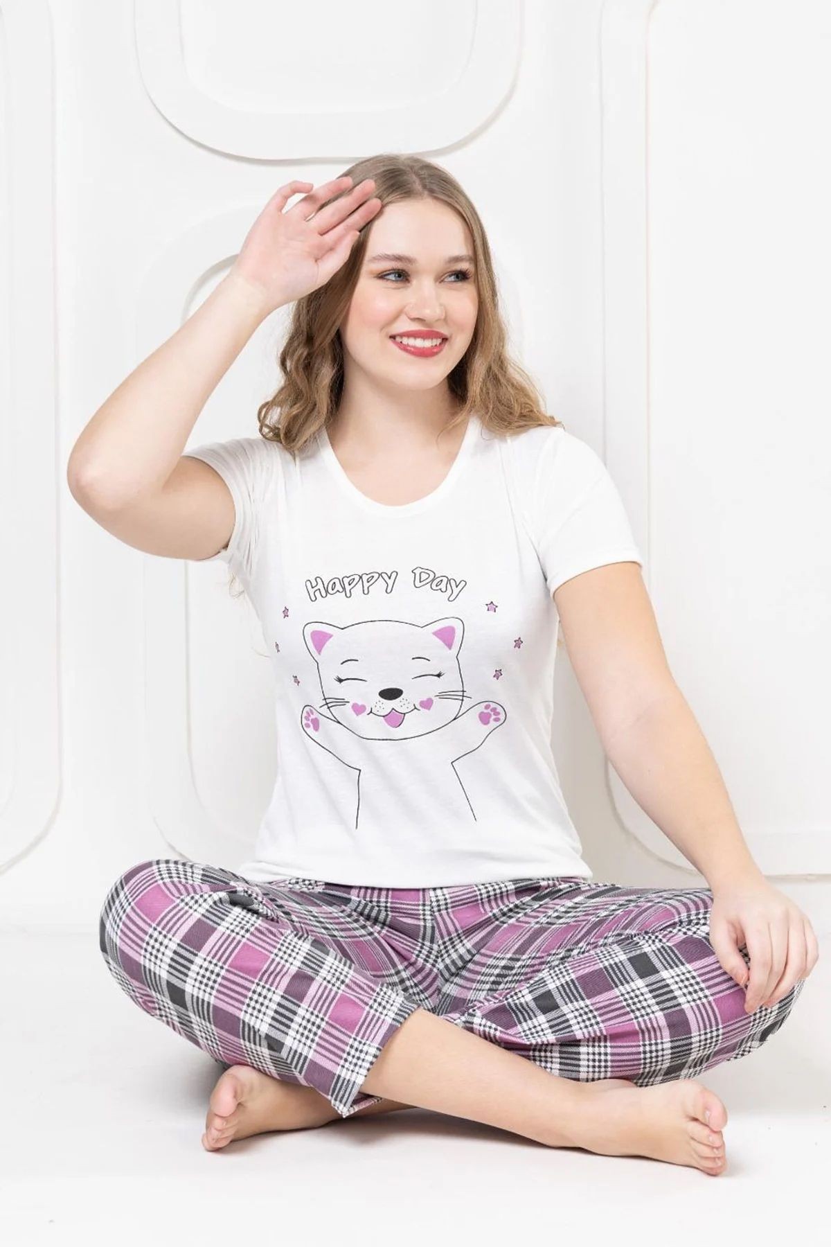 Ekose Desen Kadın Pijama Takımı