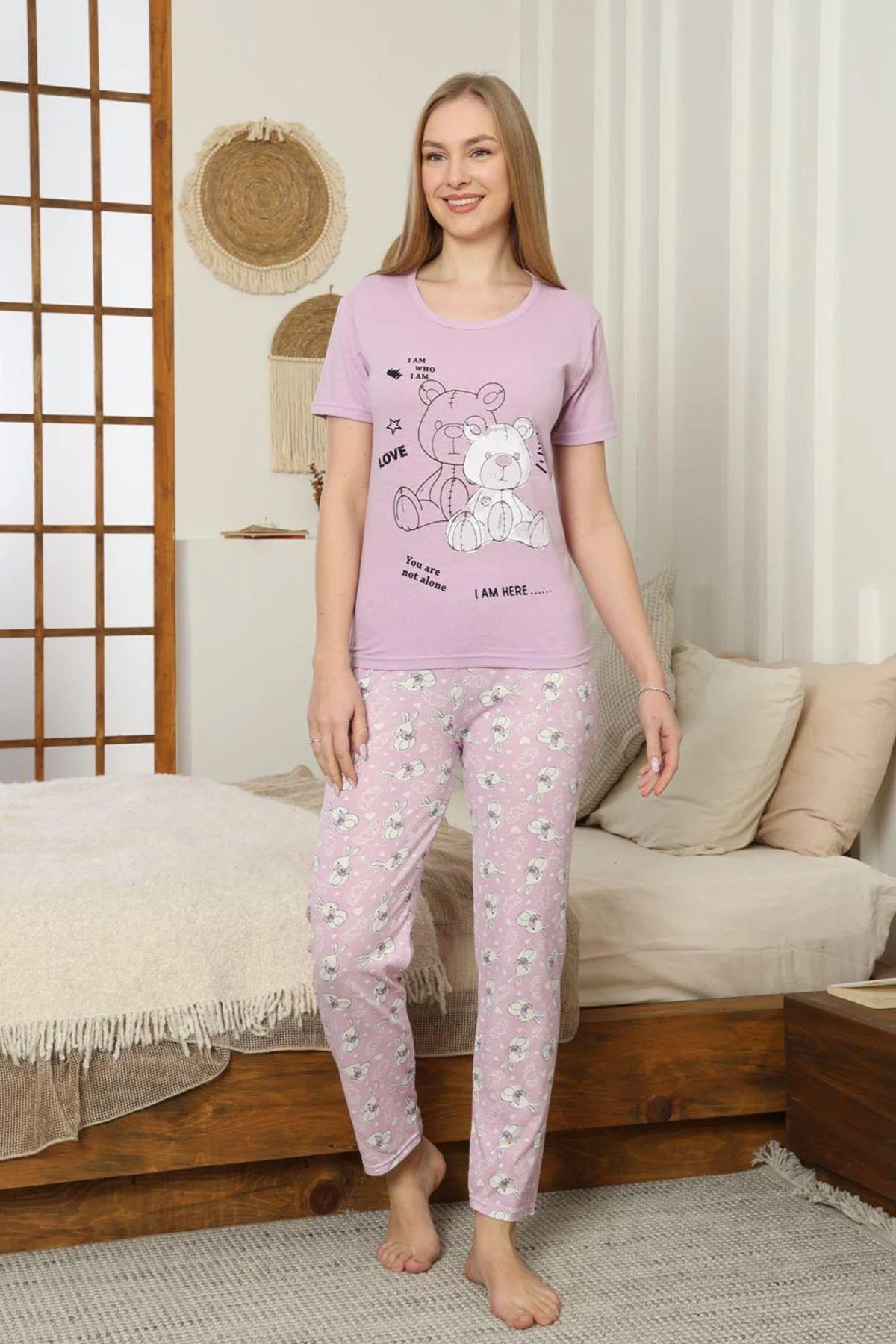 Ayıcık Baskılı Kadın Pijama Takımı