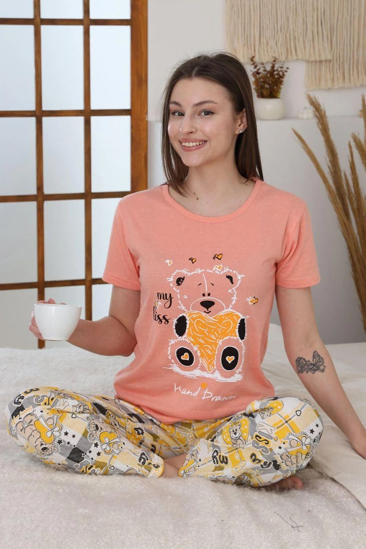 Ayıcık Baskılı Kadın Pijama Takımı