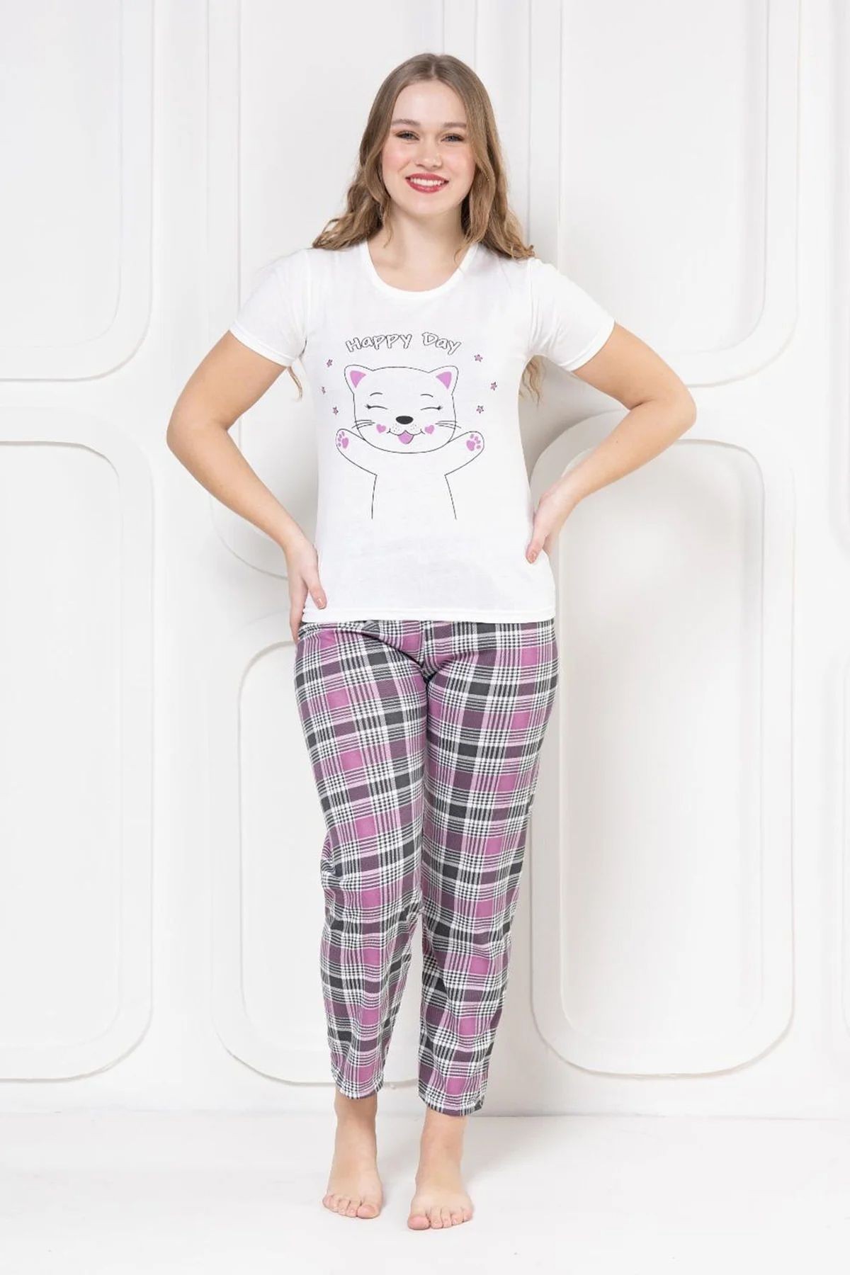 Ekose Desen Kadın Pijama Takımı