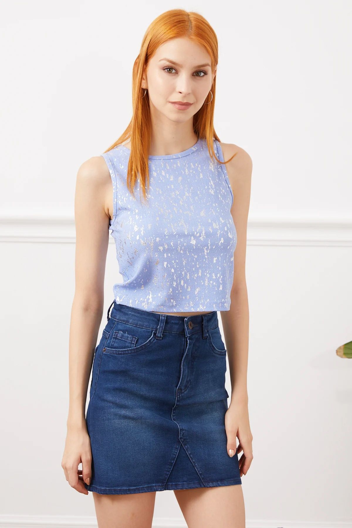 KALIN ASKILI CROP BODY MAVİ KADIN TİŞÖRT