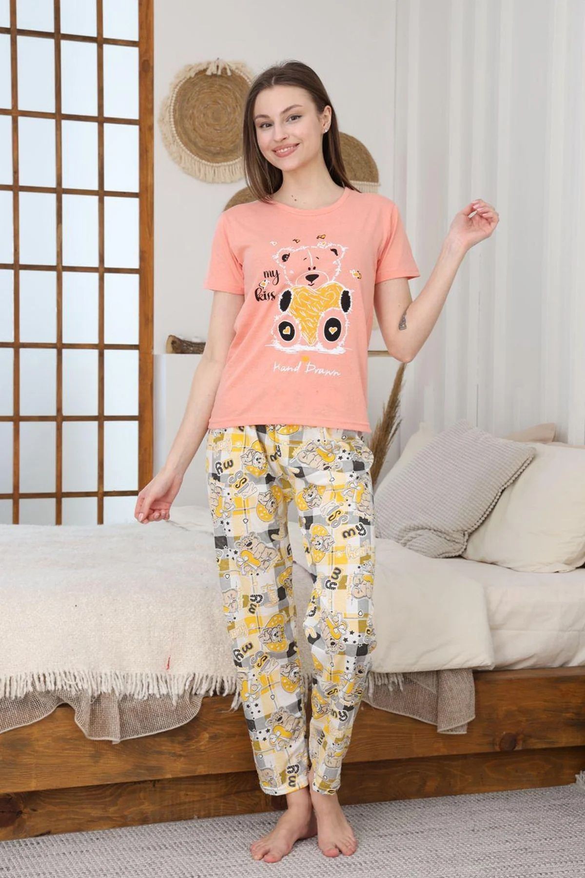 Ayıcık Baskılı Kadın Pijama Takımı