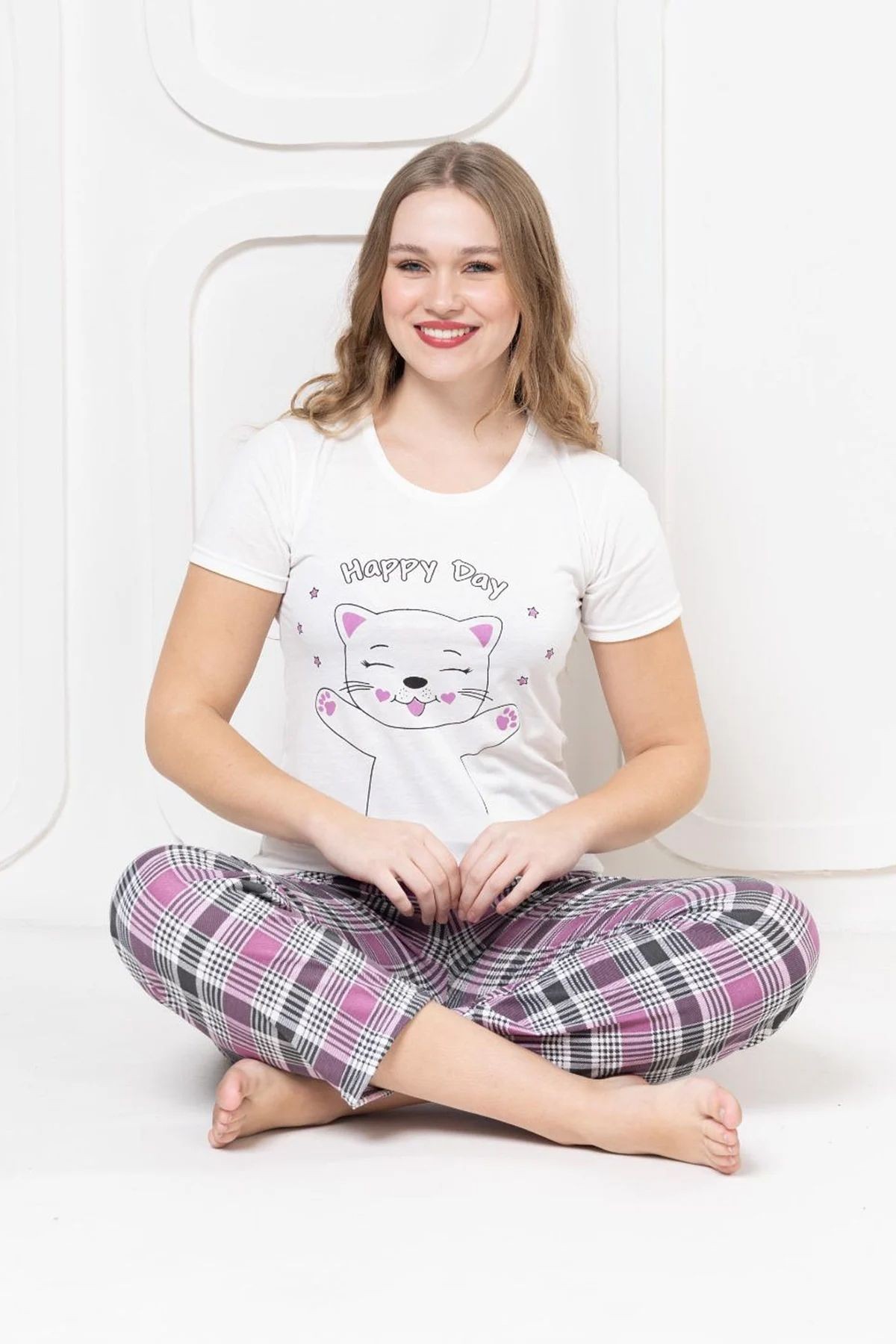 Ekose Desen Kadın Pijama Takımı