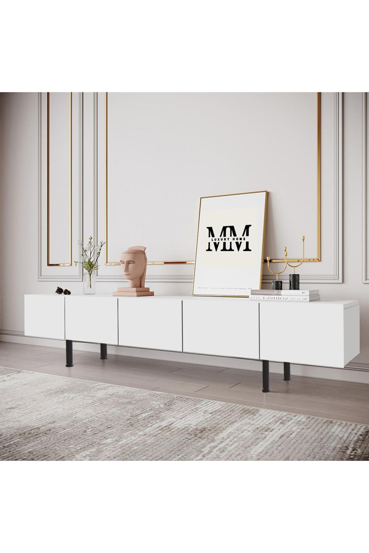 Şık ve Fonksiyonel Modern 5 Kapaklı MDF TV Sehpası  200x44x30 cm