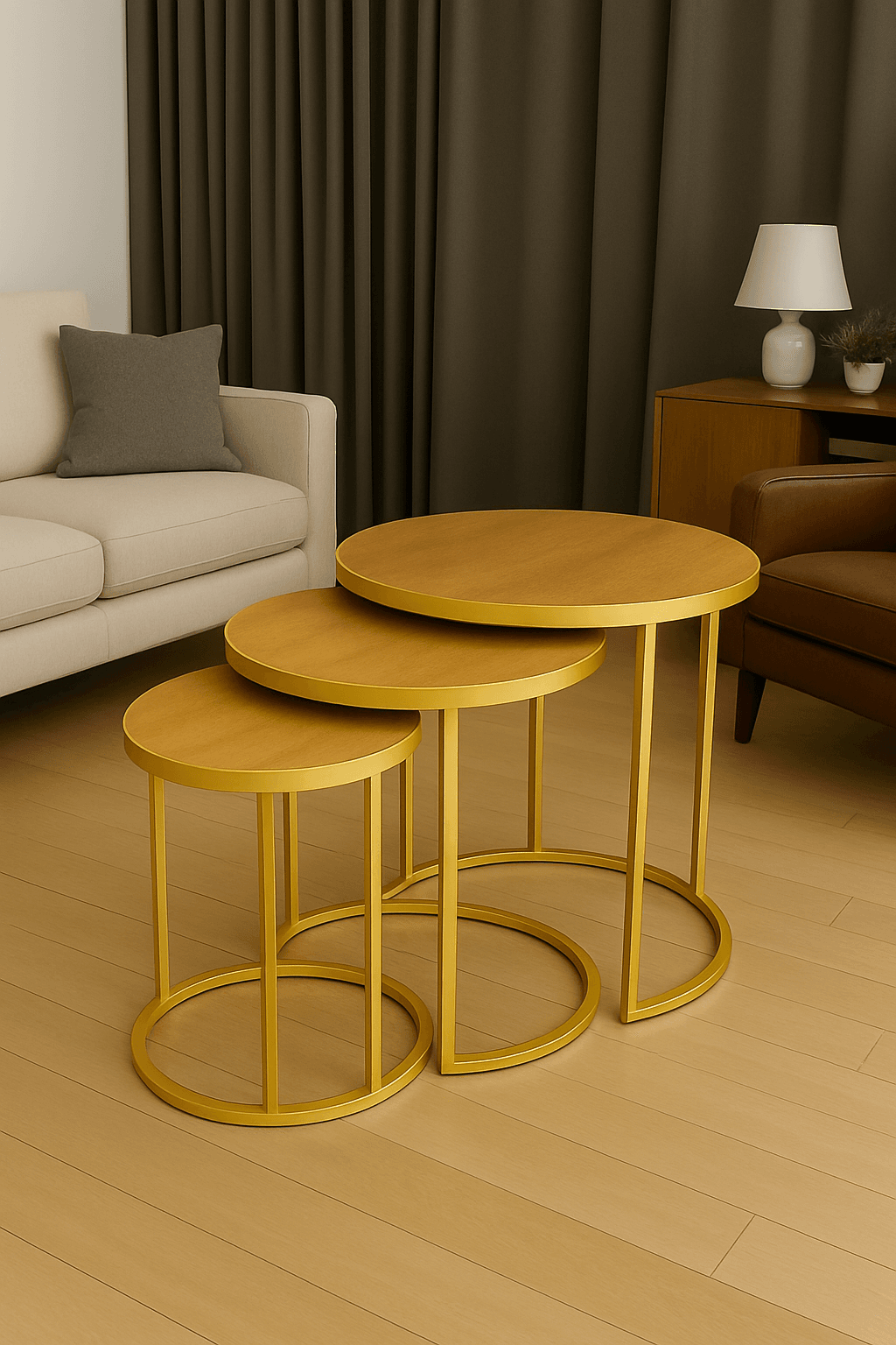 ALYA ZİGON SEHPA GOLD METAL AÇIK CEVİZ PANEL