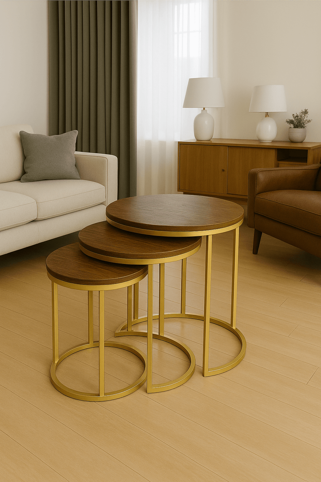 ALYA ZİGON SEHPA GOLD METAL KOYU CEVİZ PANEL