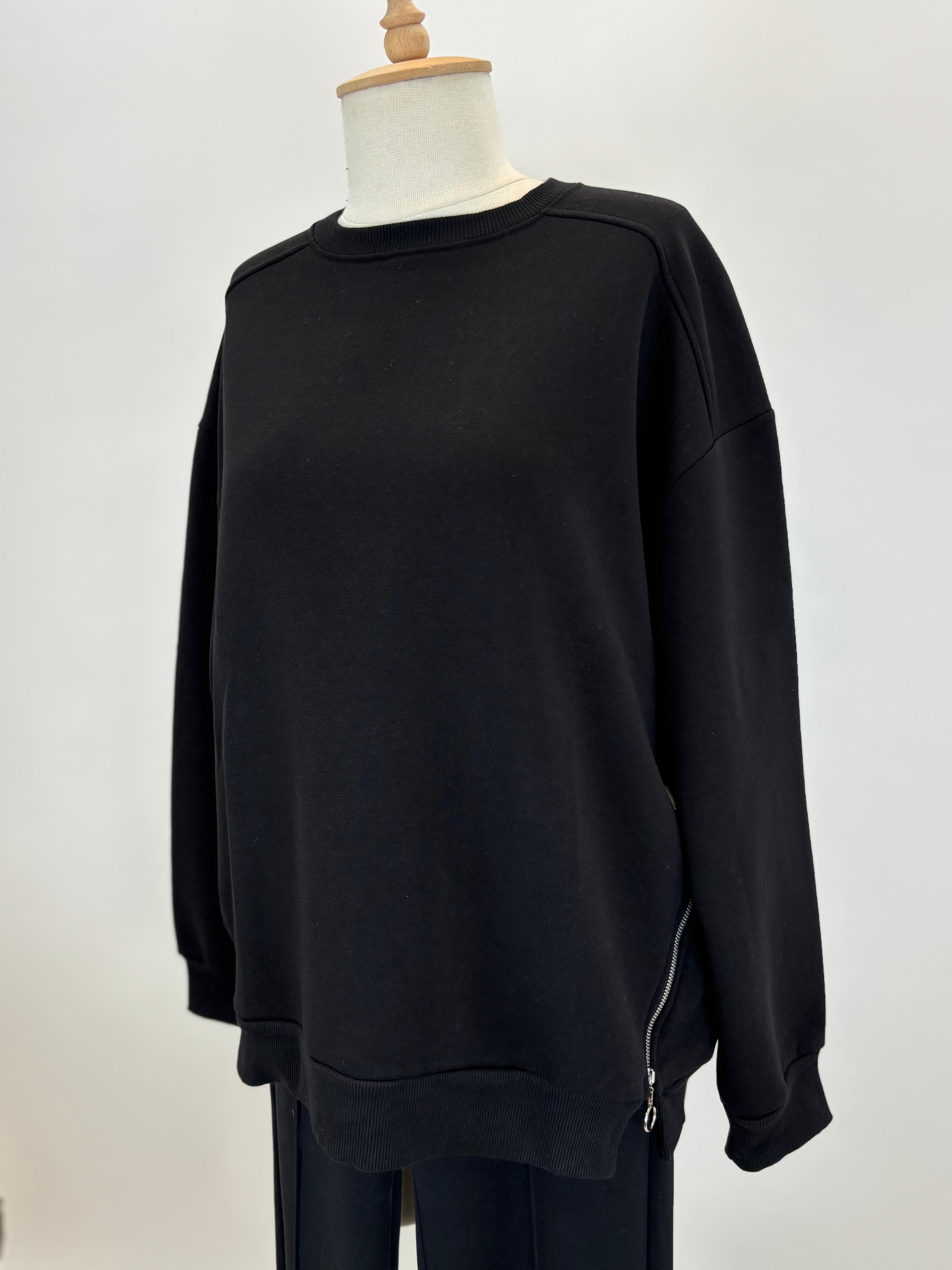 Yandan Fermuarlı İçi Şardonlu Sweatshirt