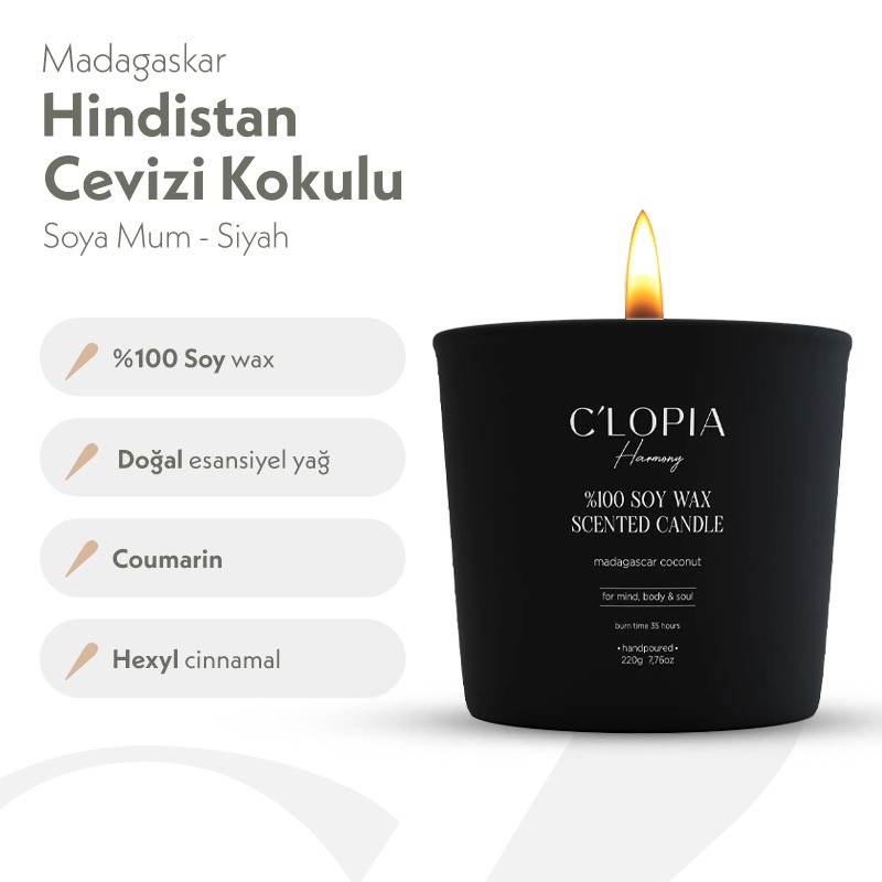  Madagaskar Hindistan Cevizi Kokulu Soya Mum - Siyah