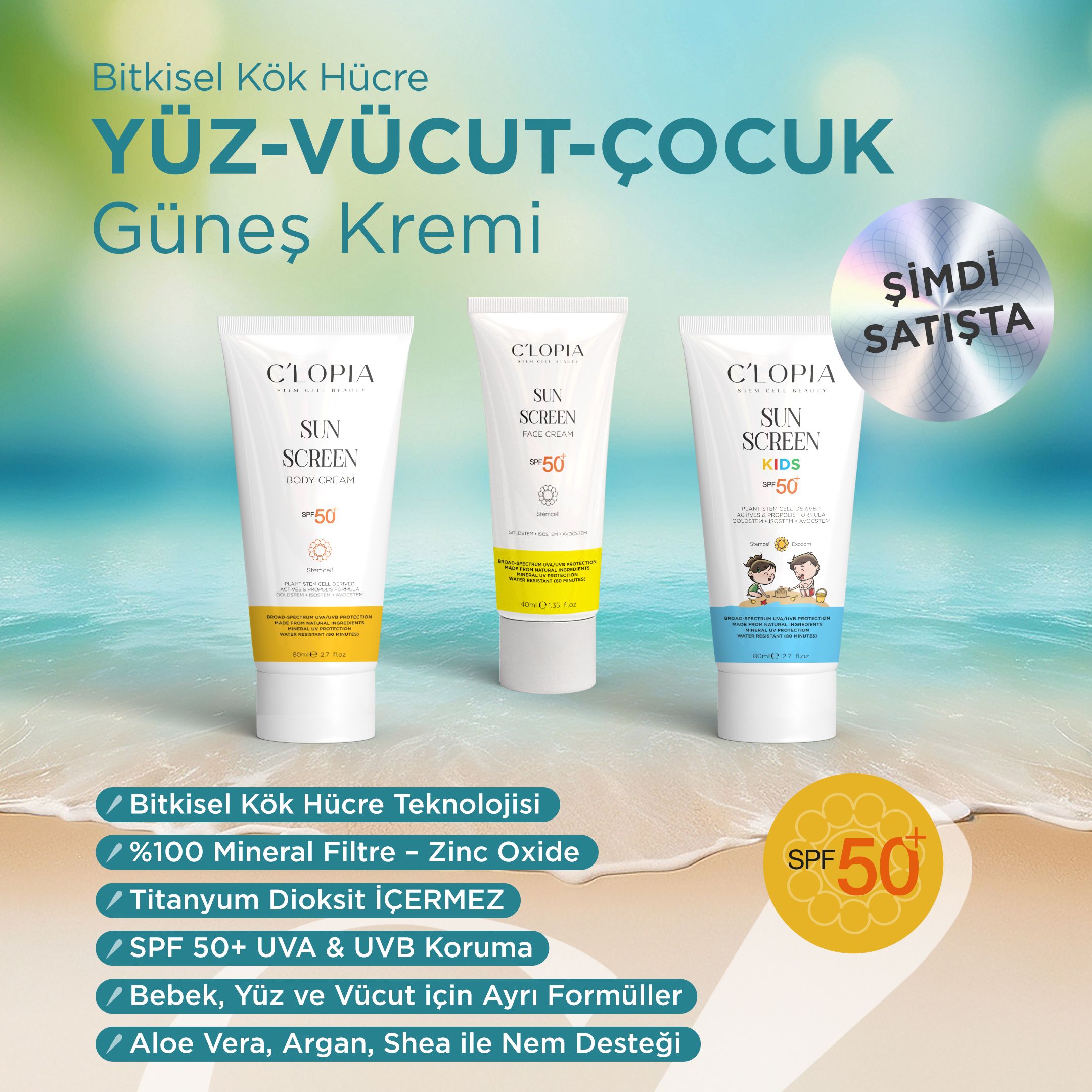 Bitkisel Kök Hücre Yüz Güneş Kremi SPF 50+
