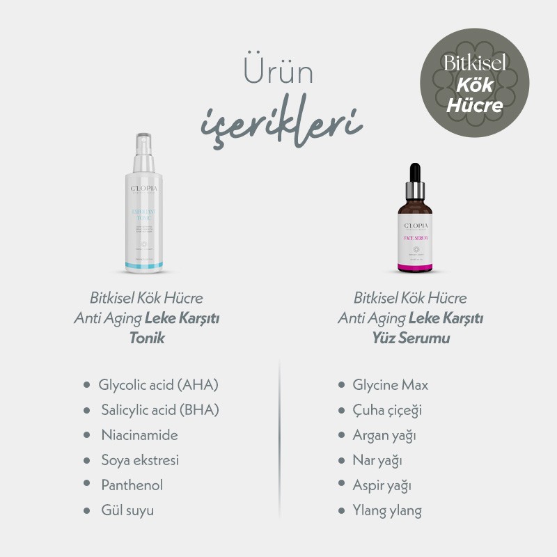 Arınmış ve Dengelenmiş Cilt Seti | Leke Karşıtı Anti-aging Bitkisel Kök Hücre Bakımı
