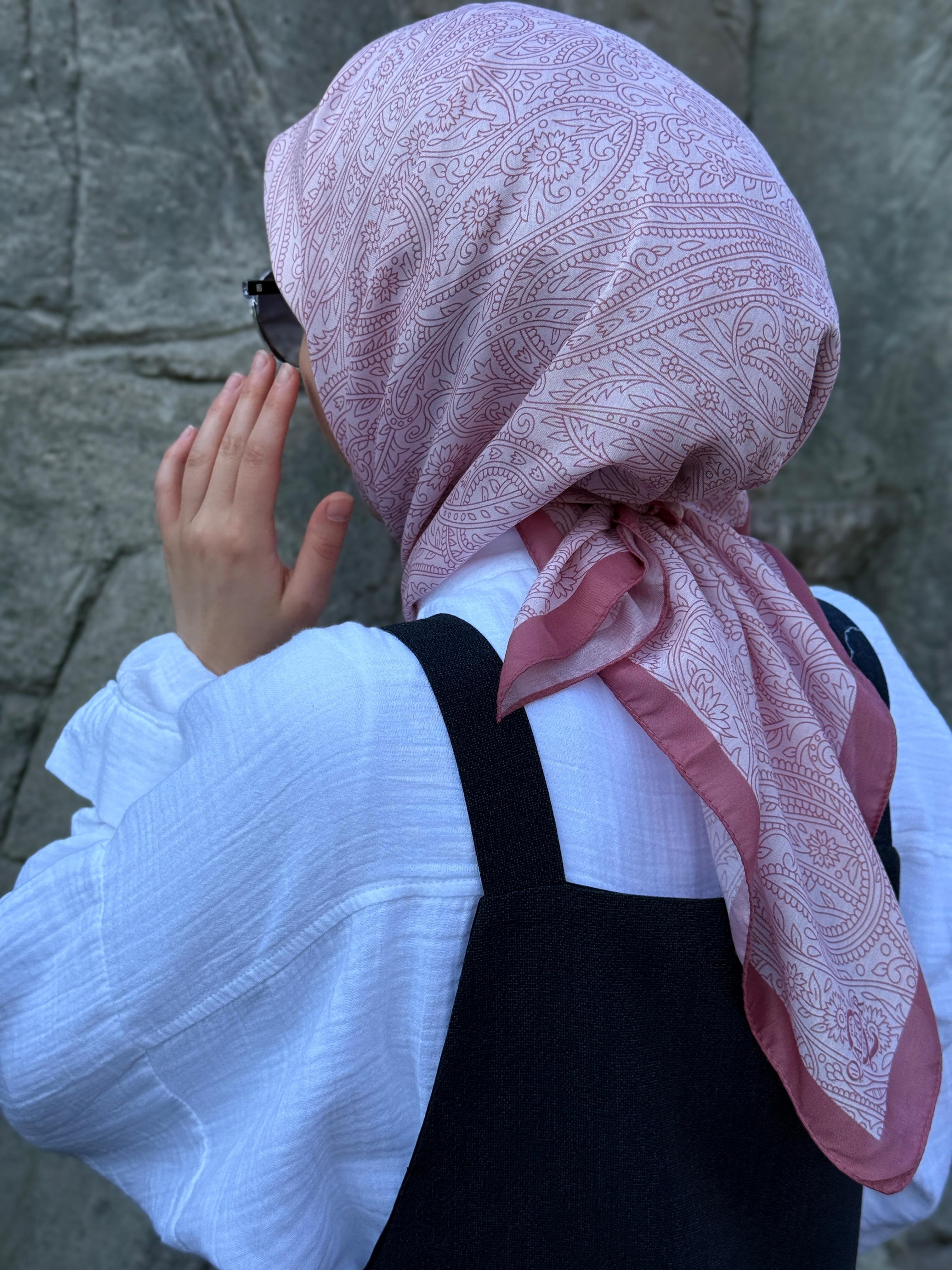 Pamuklu Soft İnci Desen Eşarp-Pudra