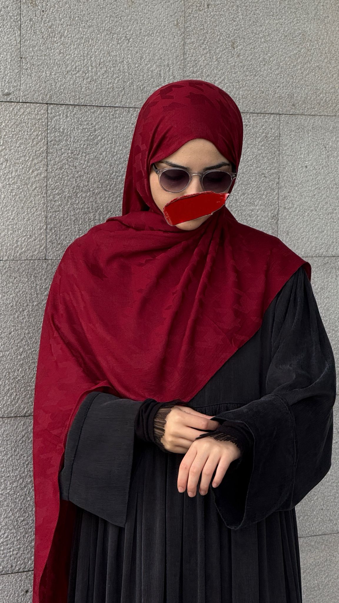 Pamuklu kazayağı jakar şal-Bordo